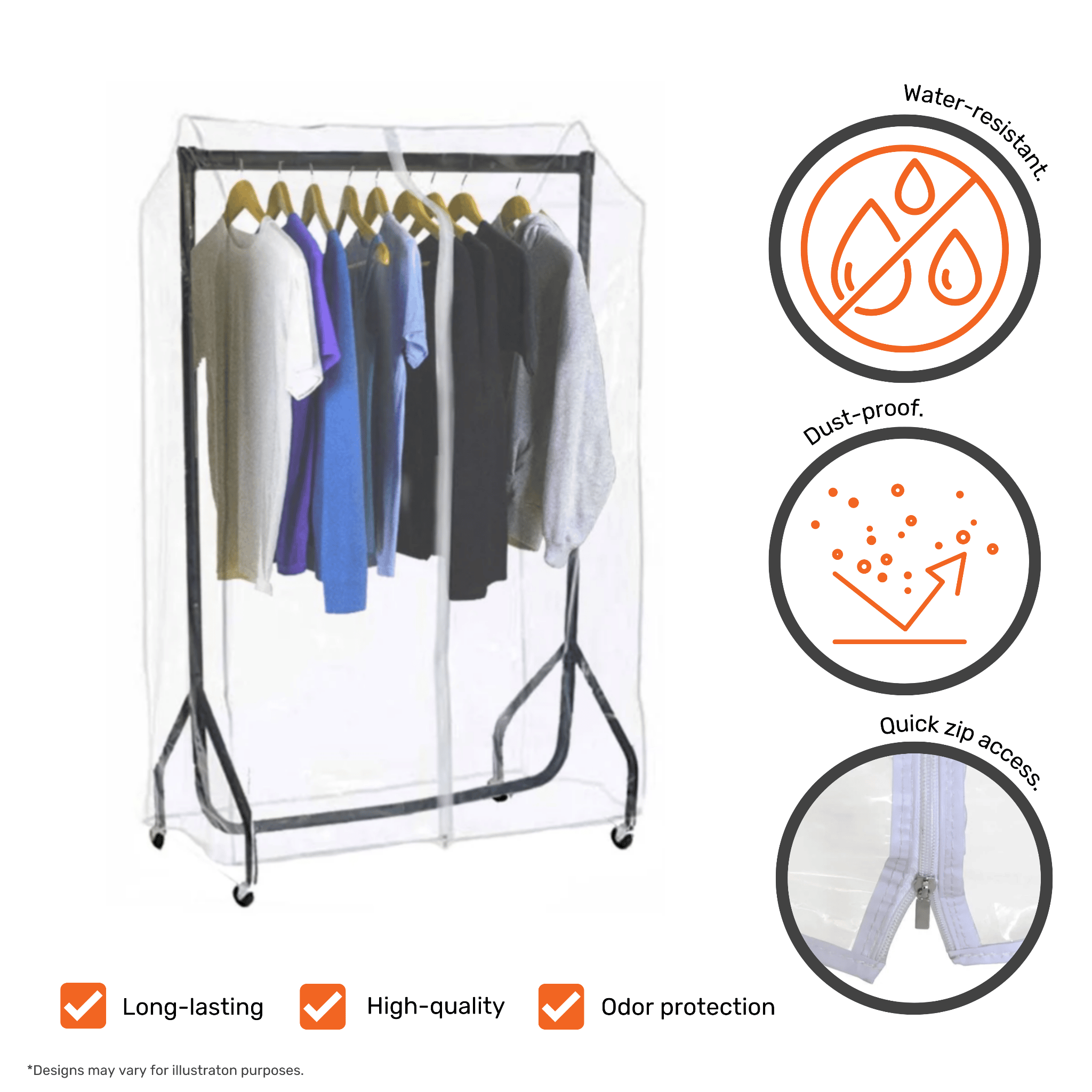 3ft zipped waterproof clothes rail cover, designed to keep garments protected and visible.