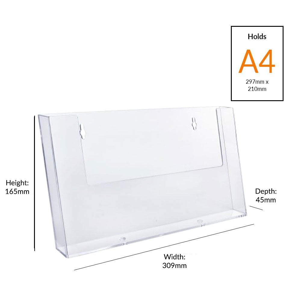 Pack of 6 A4 Landscape Brochure Holder - Wall Mounted