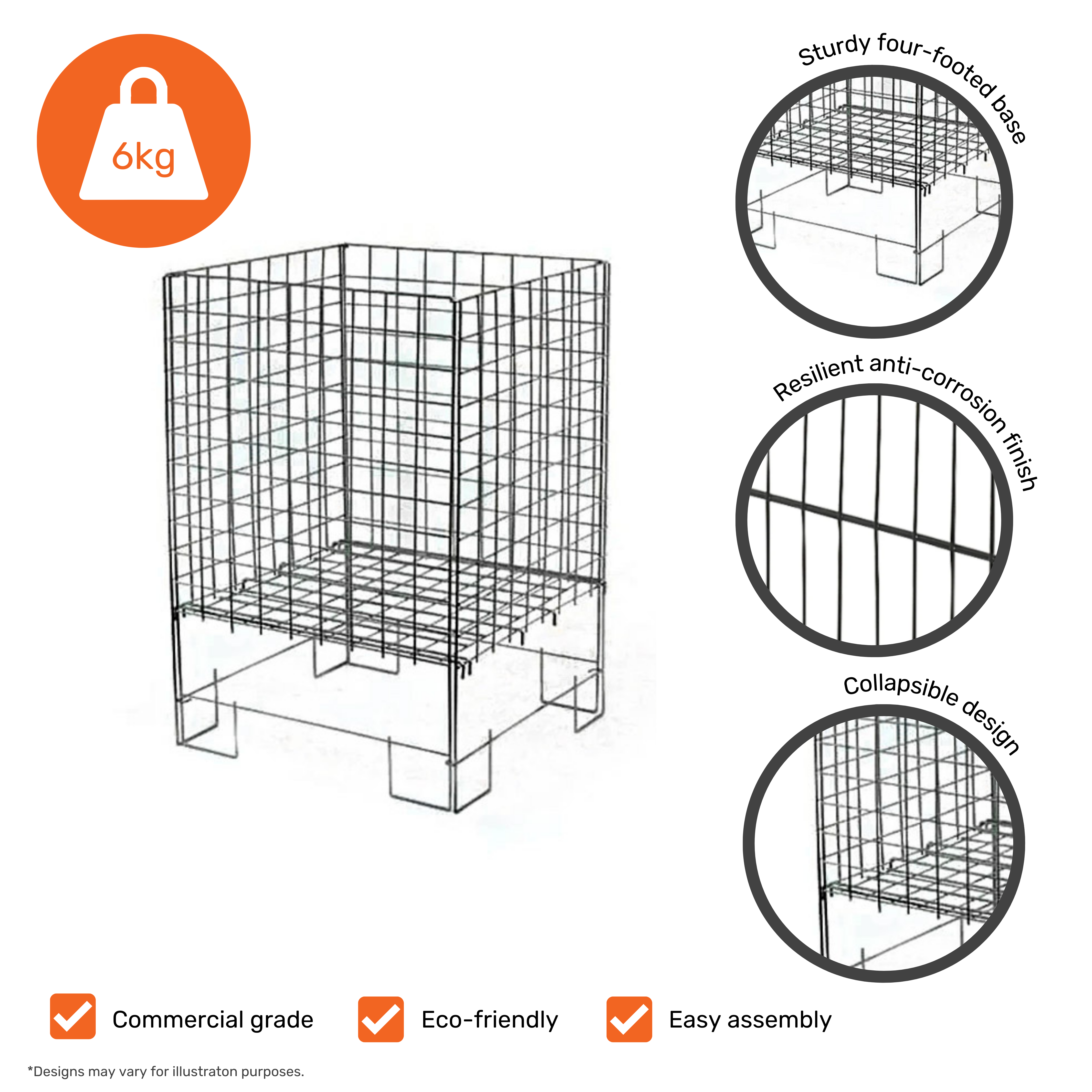 Black Rust-Resistant Steel Collapsible Dump Bin - 635mm Wide x 770mm High