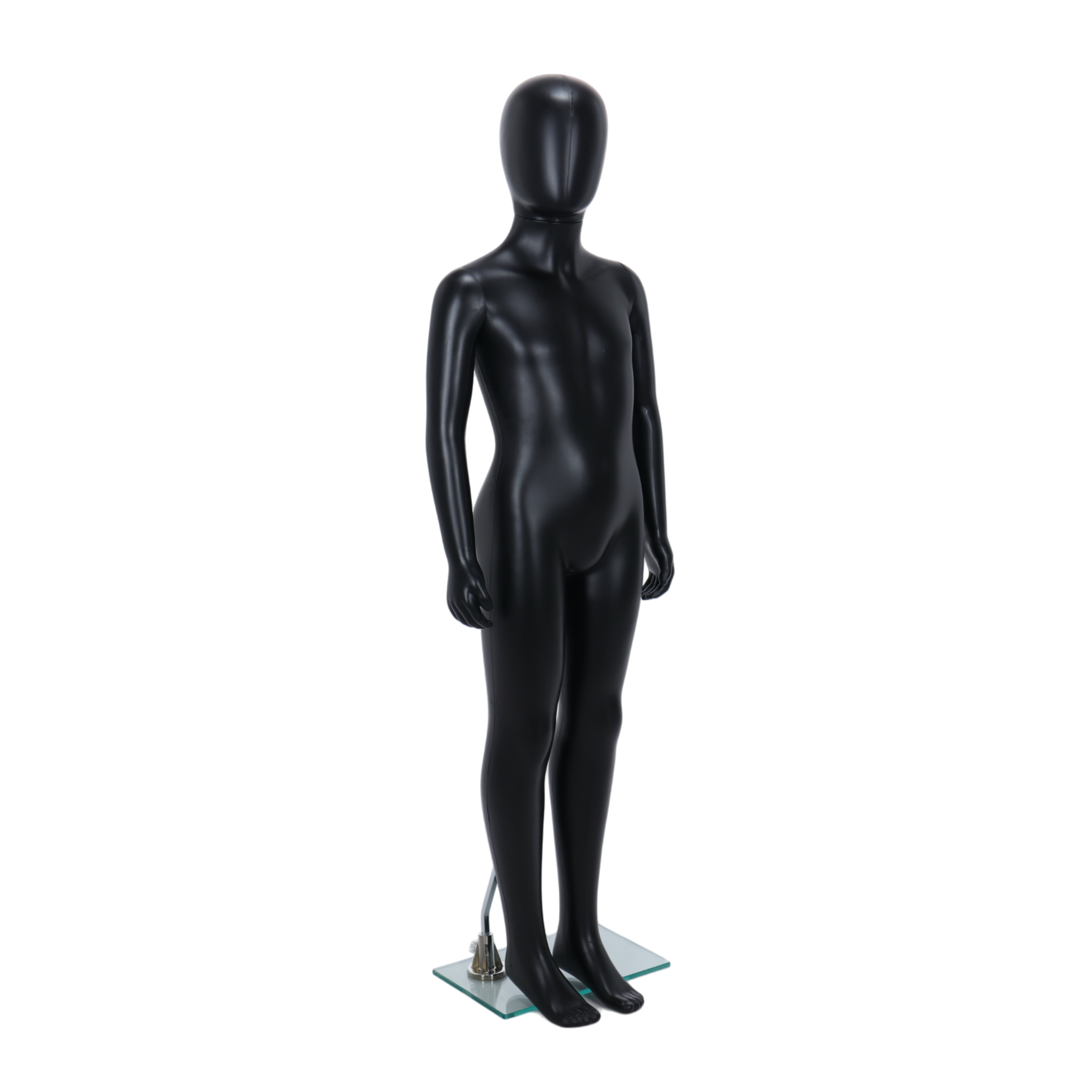 Matt Black Unisex Child Egghead Mannequin in Standing Pose - 7 To 8 Years