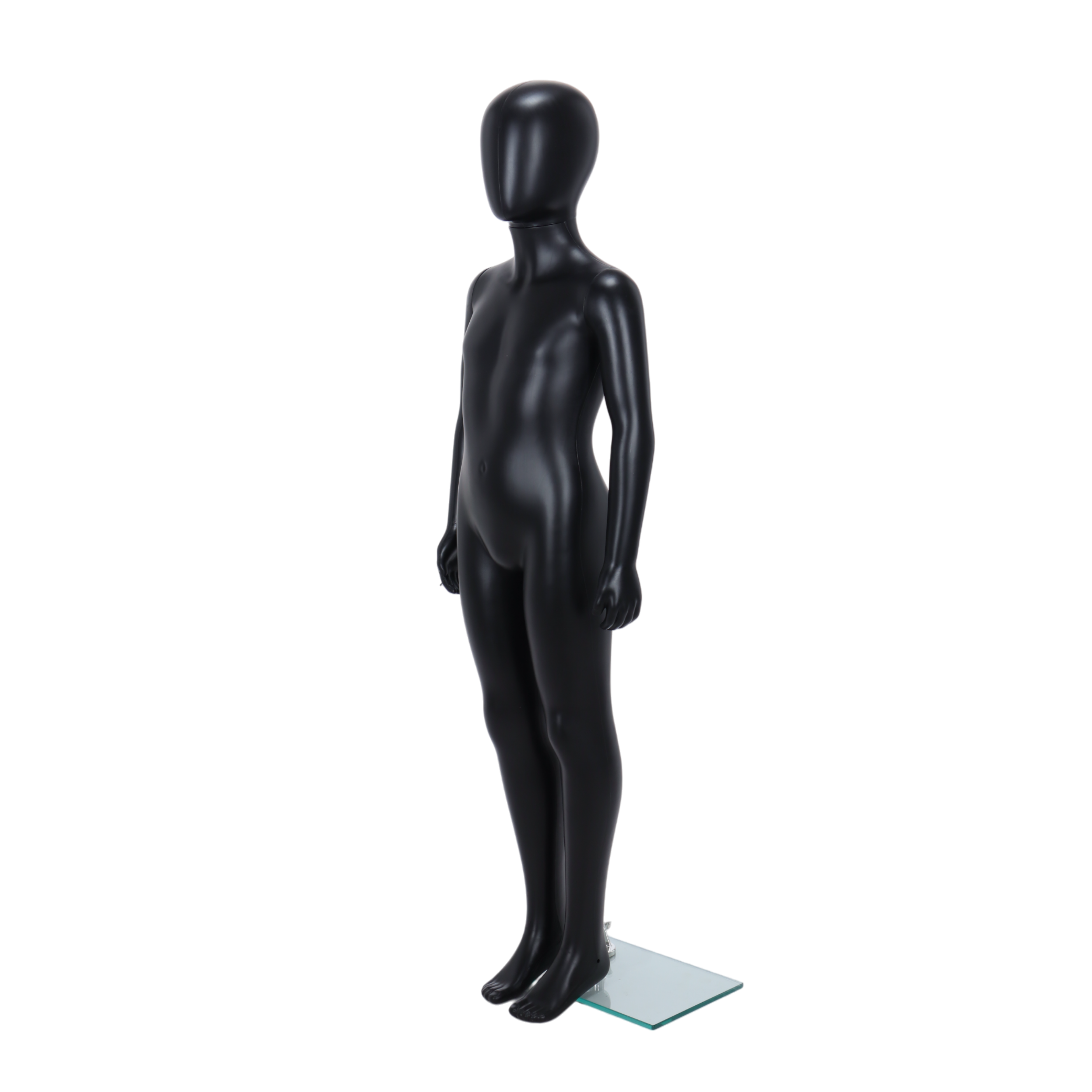 Matt Black Unisex Child Egghead Mannequin in Standing Pose - 7 To 8 Years