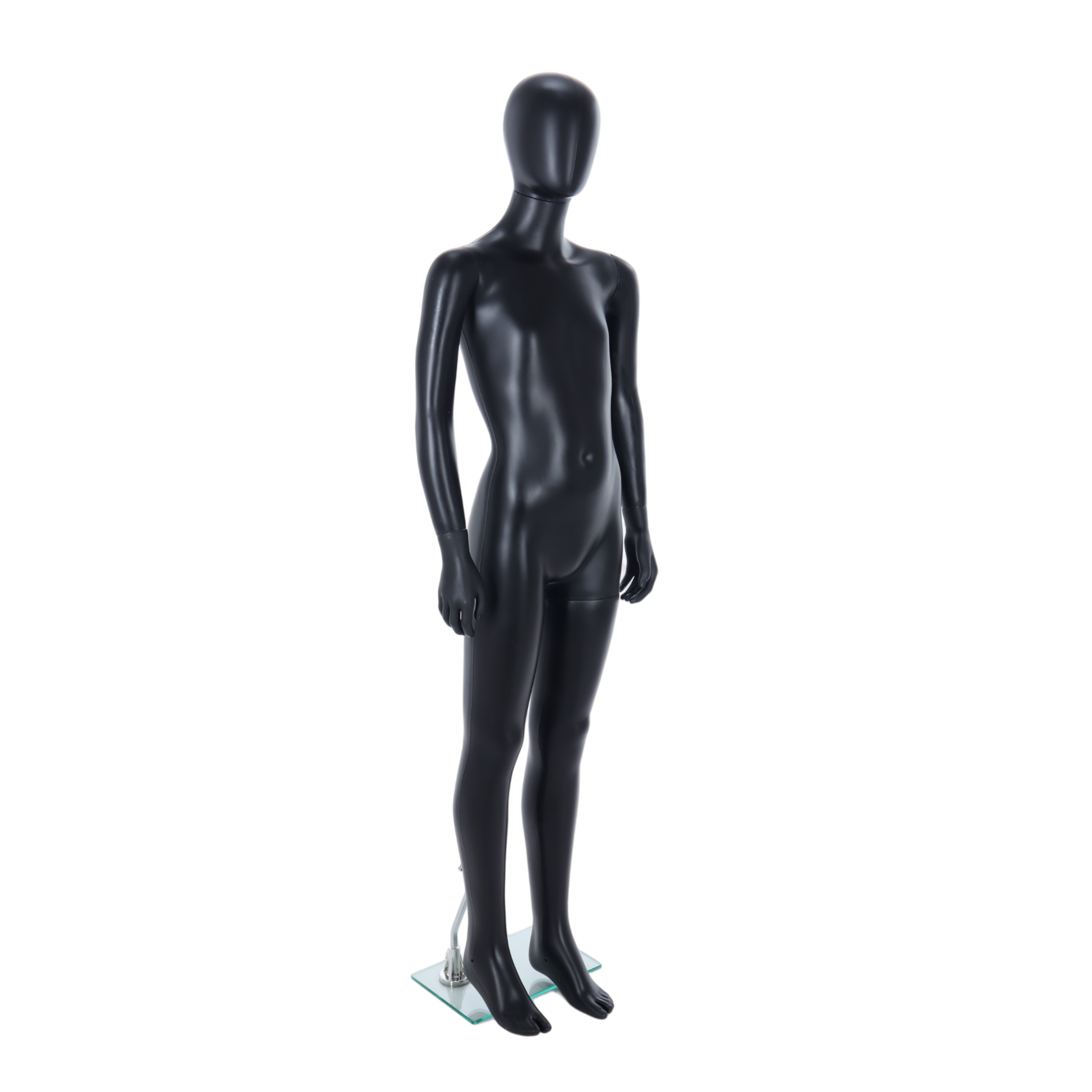 Matt Black Unisex Child Egghead Mannequin in Standing Pose - 10 To 11 Years