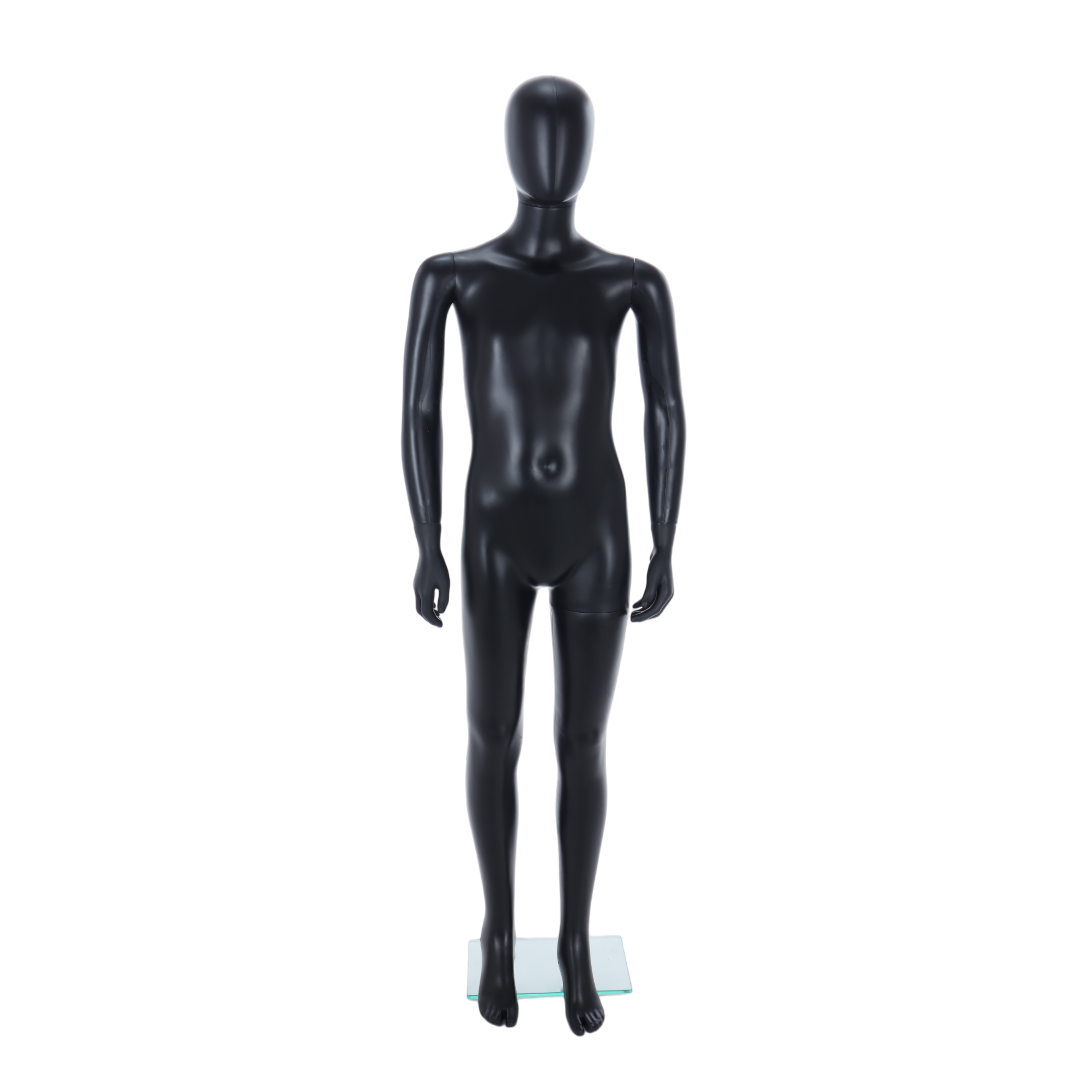 Matt Black Unisex Child Egghead Mannequin in Standing Pose - 10 To 11 Years