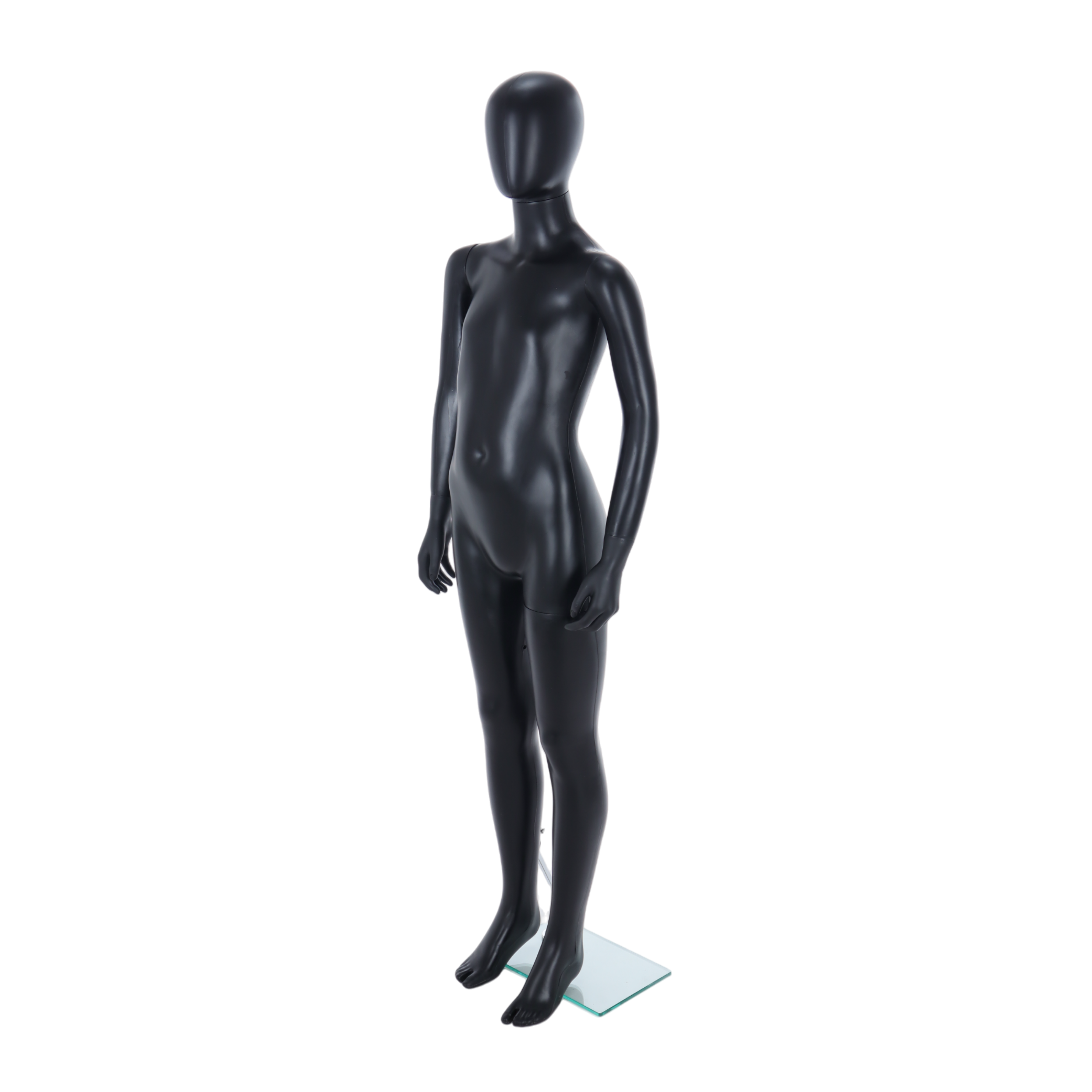 Matt Black Unisex Child Egghead Mannequin in Standing Pose - 10 To 11 Years