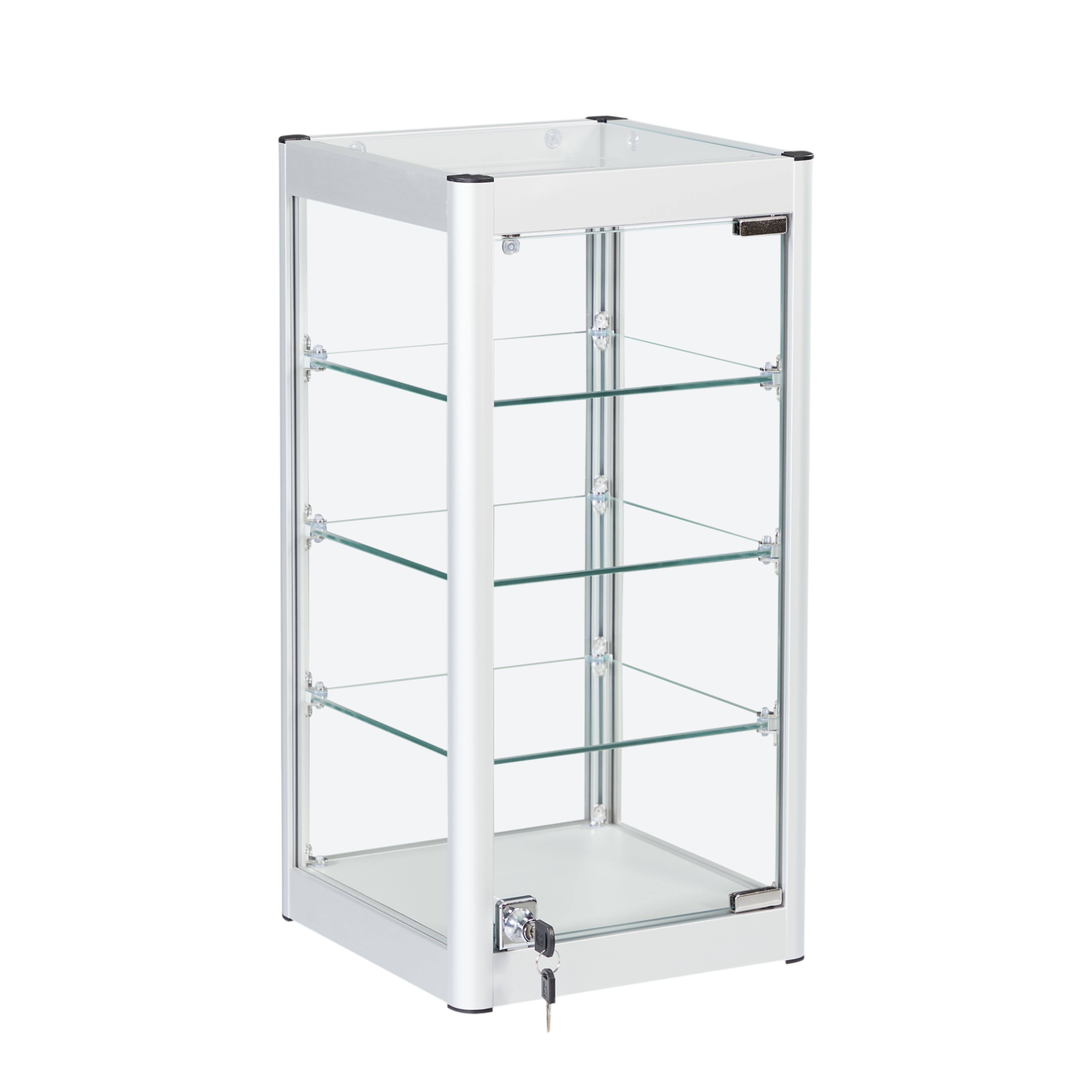 Silver Aluminium Glass Countertop Display Cabinet with 3 Shelves