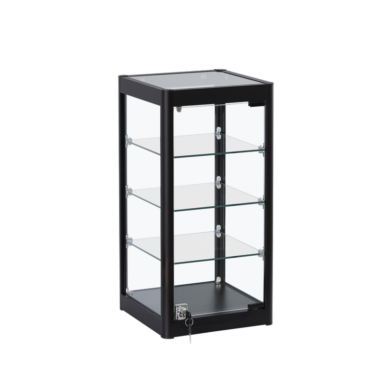 Black Aluminium Glass Countertop Display Cabinet with 3 Shelves