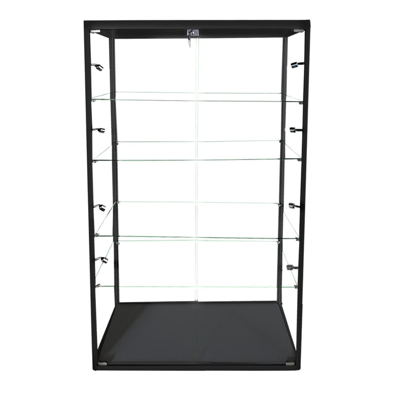 Black Wood Display Cabinet With Tempered Glass Doors and 3-Color LED Lights