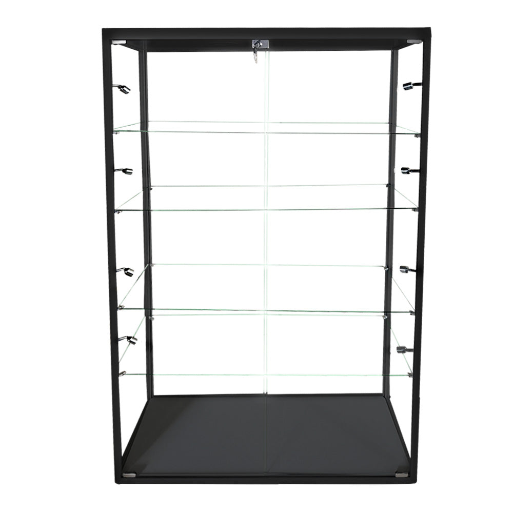 Black Aluminium Glass Display Cabinet Lockable with 4 Adjustable Shelves & 10 LED Lights 1800mm High x 1200mm Wide