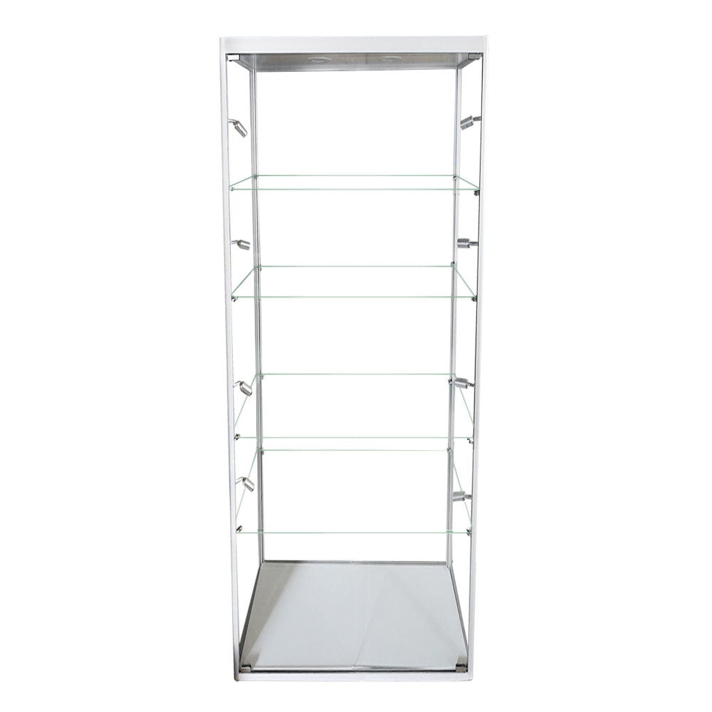 Silver Aluminium Glass Display Cabinet Lockable with 4 Adjustable Shelves & LED Light Panel 1800mm High x 600mm Wide