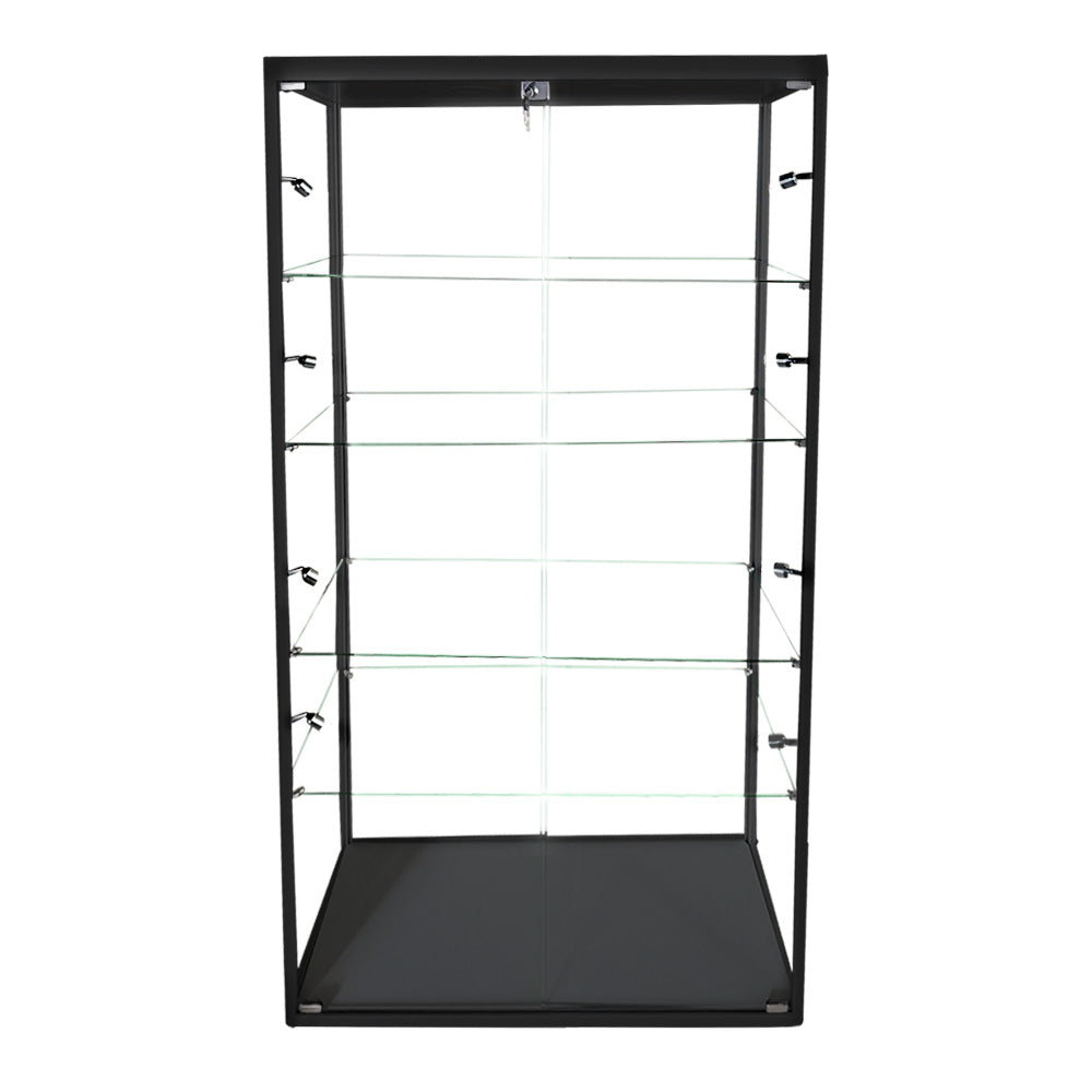 Black Aluminium  Glass Display Cabinet Lockable with 4 Adjustable Shelves & 10 LED Lights 1800mm High x 800mm Wide