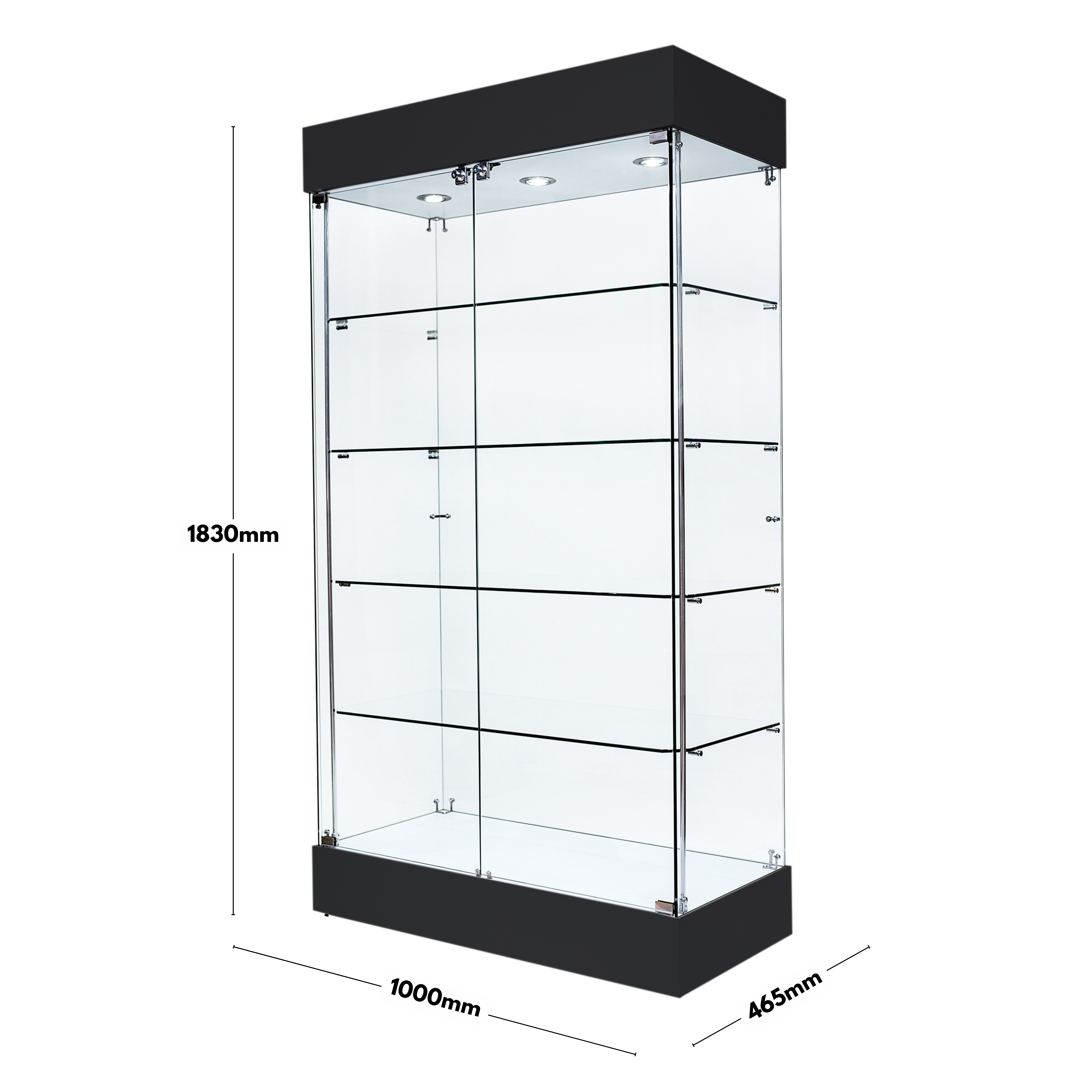 Double Door Lockable Black Wooden Frameless Display Cabinet - 1000mm