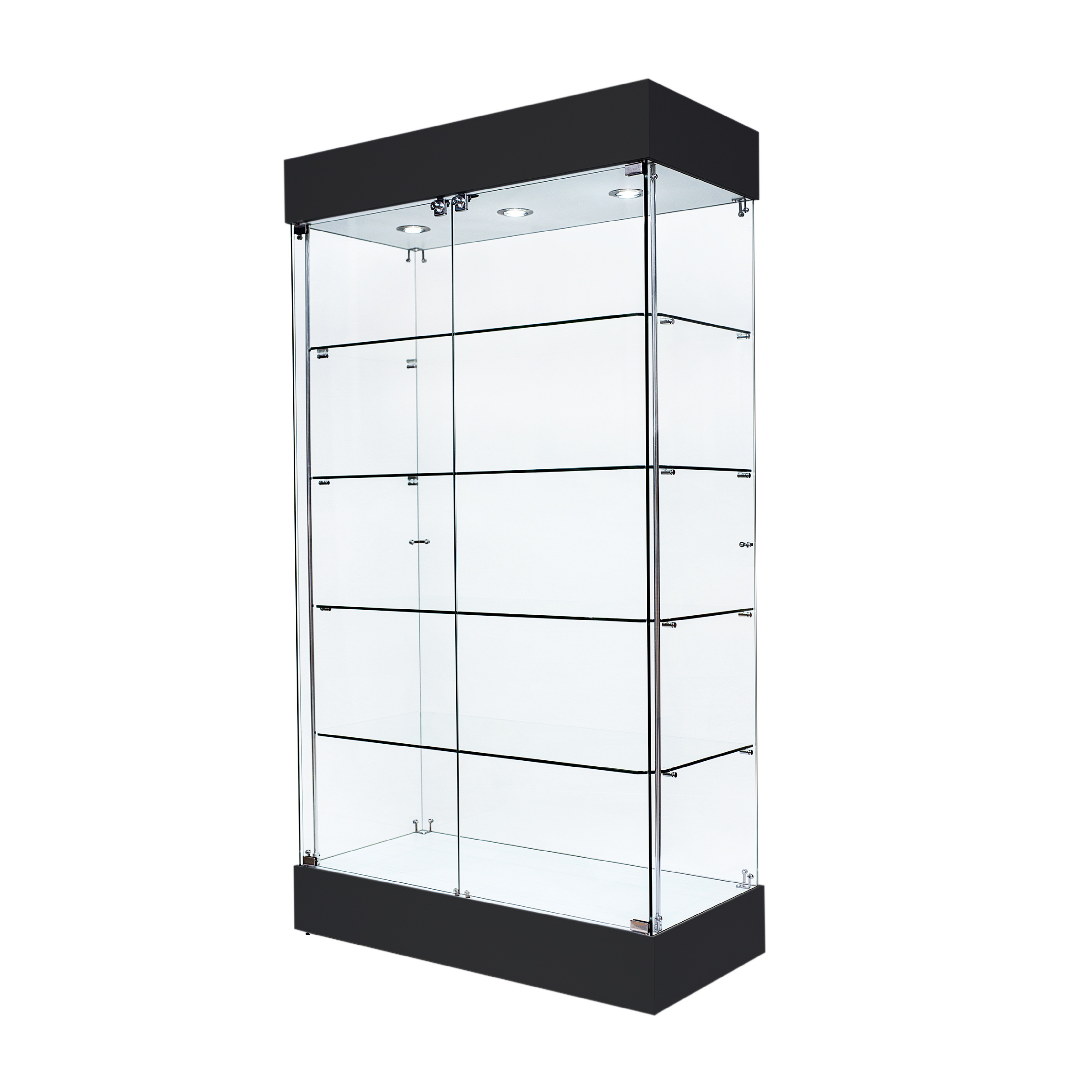 Double Door Lockable Black Wooden Frameless Display Cabinet - 1000mm