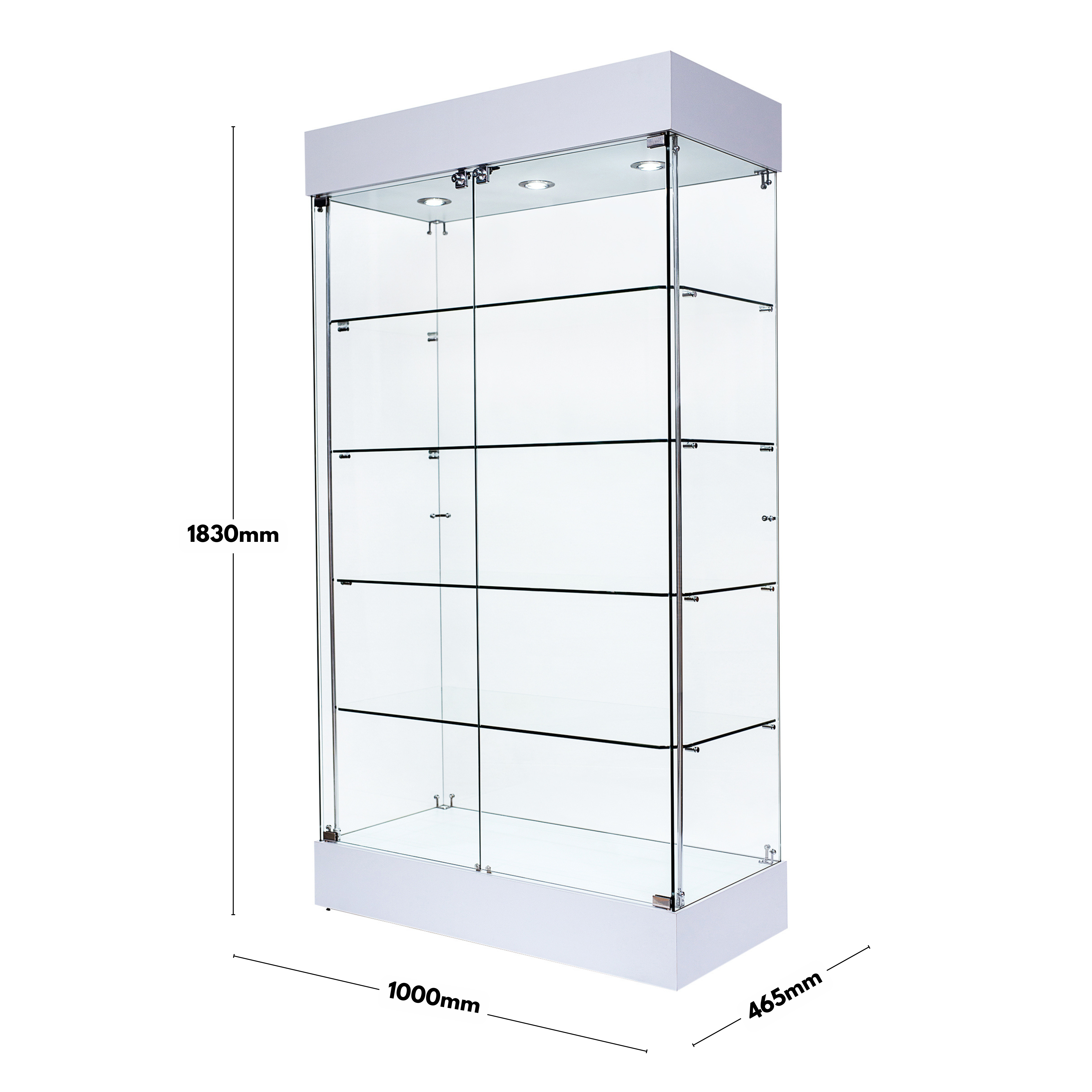 Double Door Lockable White Wooden Frameless Display Cabinet - 1000mm