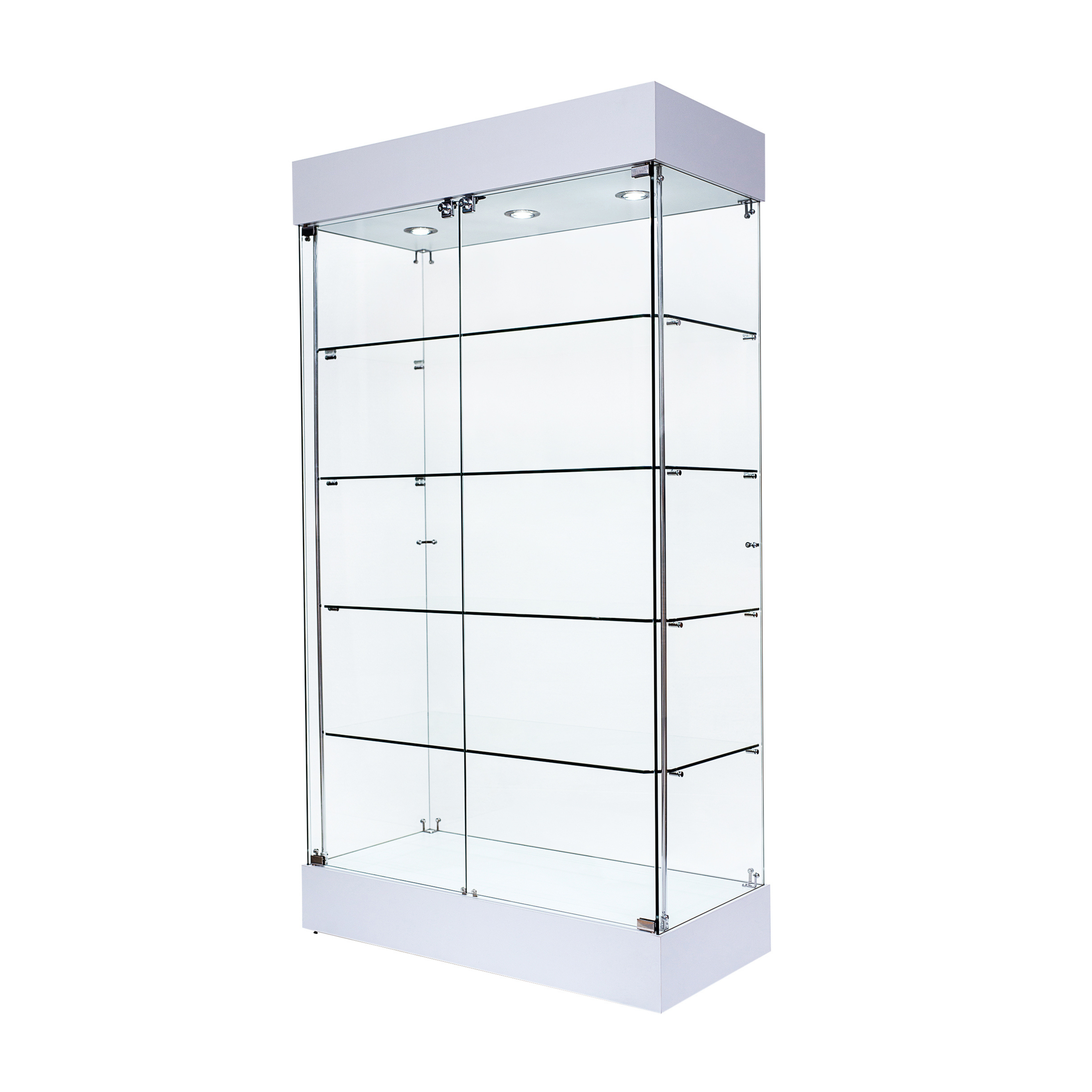 Double Door Lockable White Wooden Frameless Display Cabinet - 1000mm