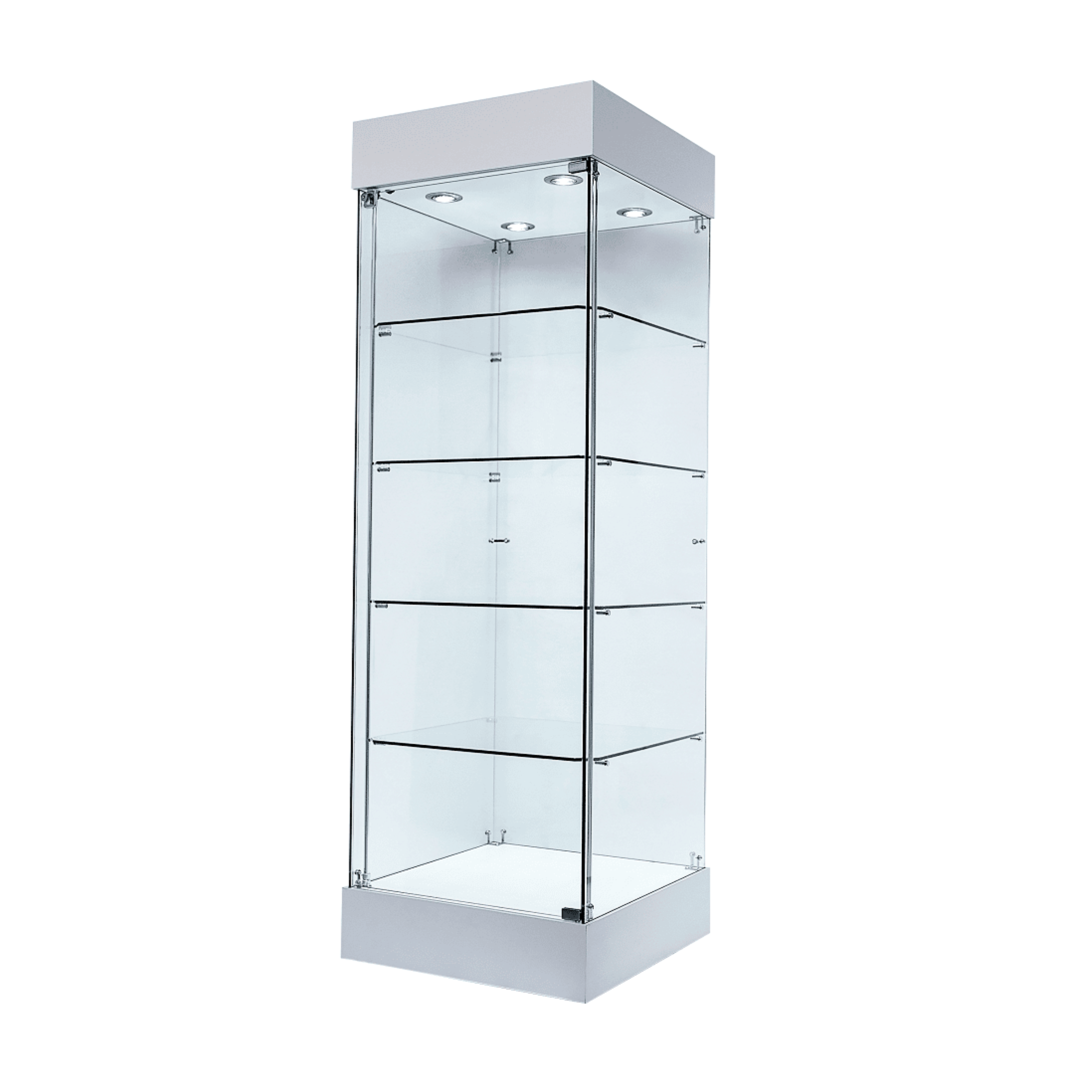 Single Door Lockable White Wooden Frameless Display Cabinet - 465mm