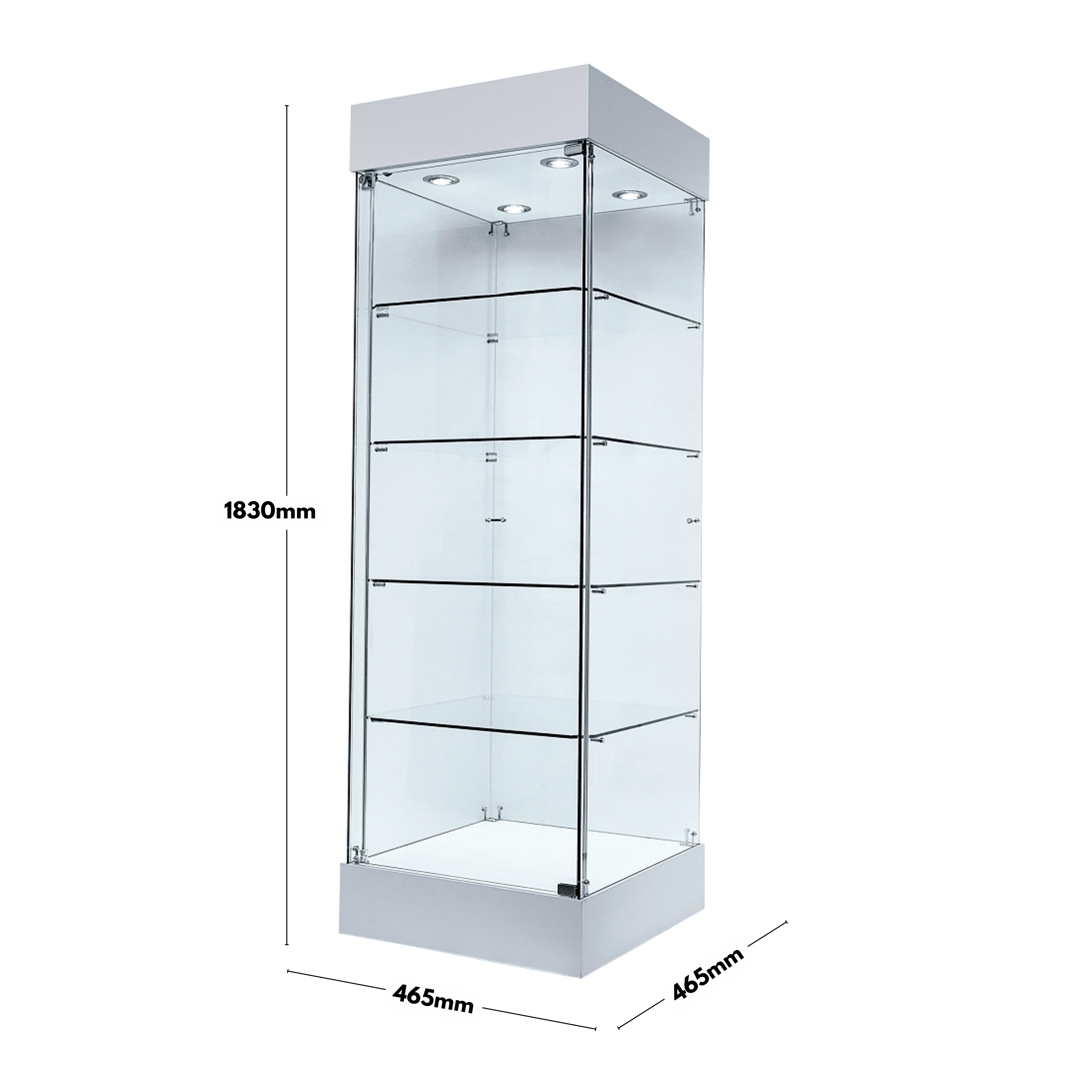 Single Door Lockable White Wooden Frameless Display Cabinet - 465mm