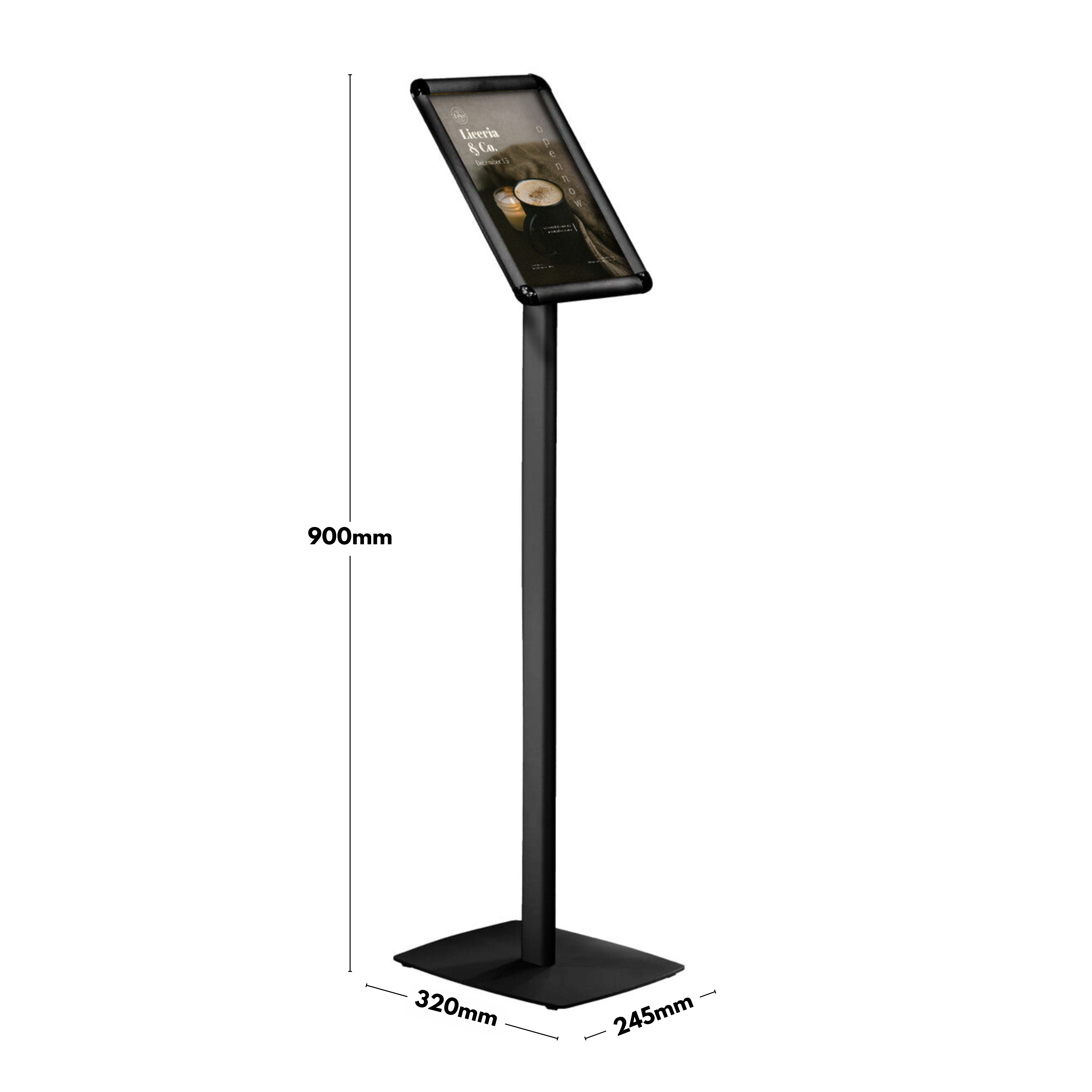 Black A4 Poster Stand With Dimensions