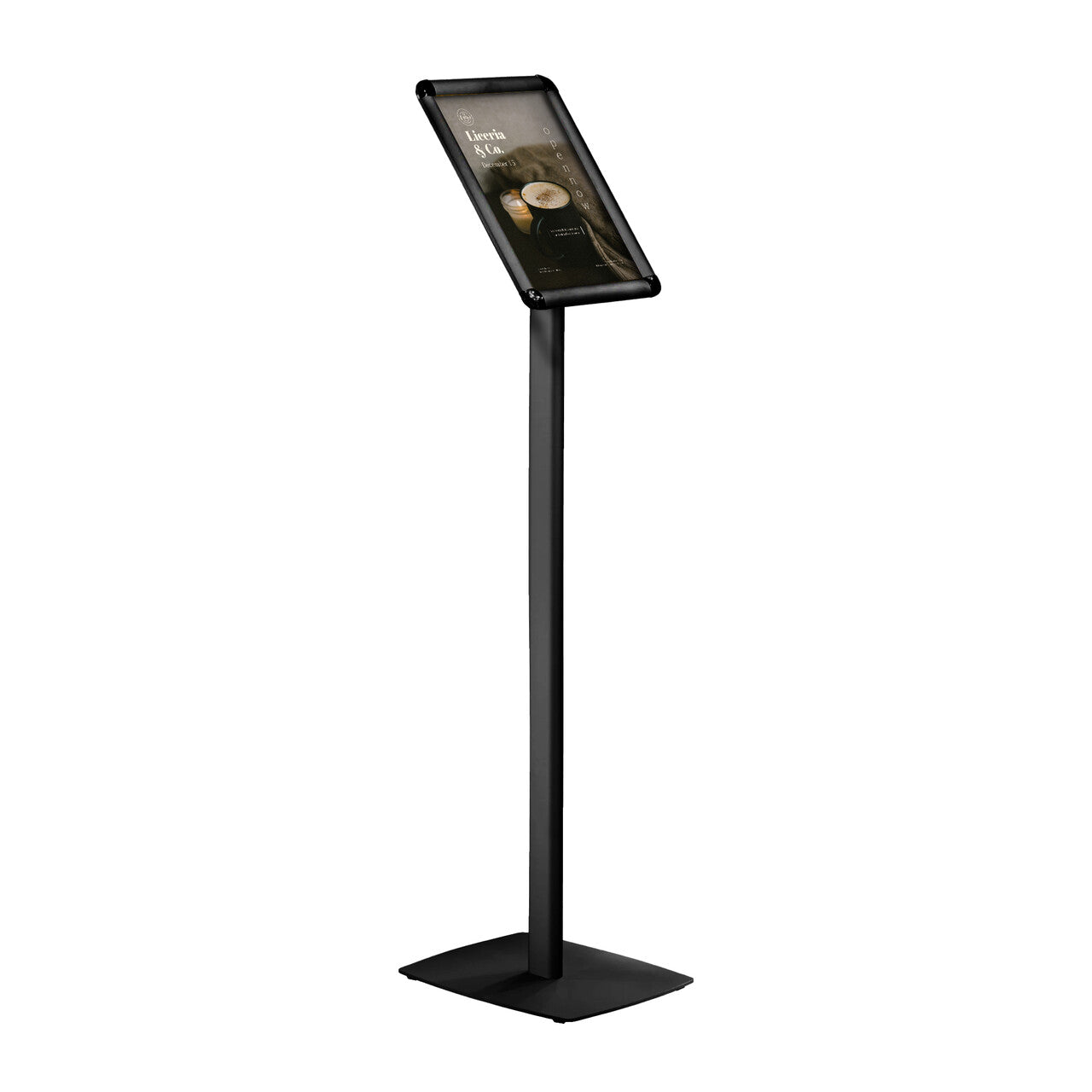 Floor Standing Black A4 Rounded Snap Frame Poster Display With Square Base