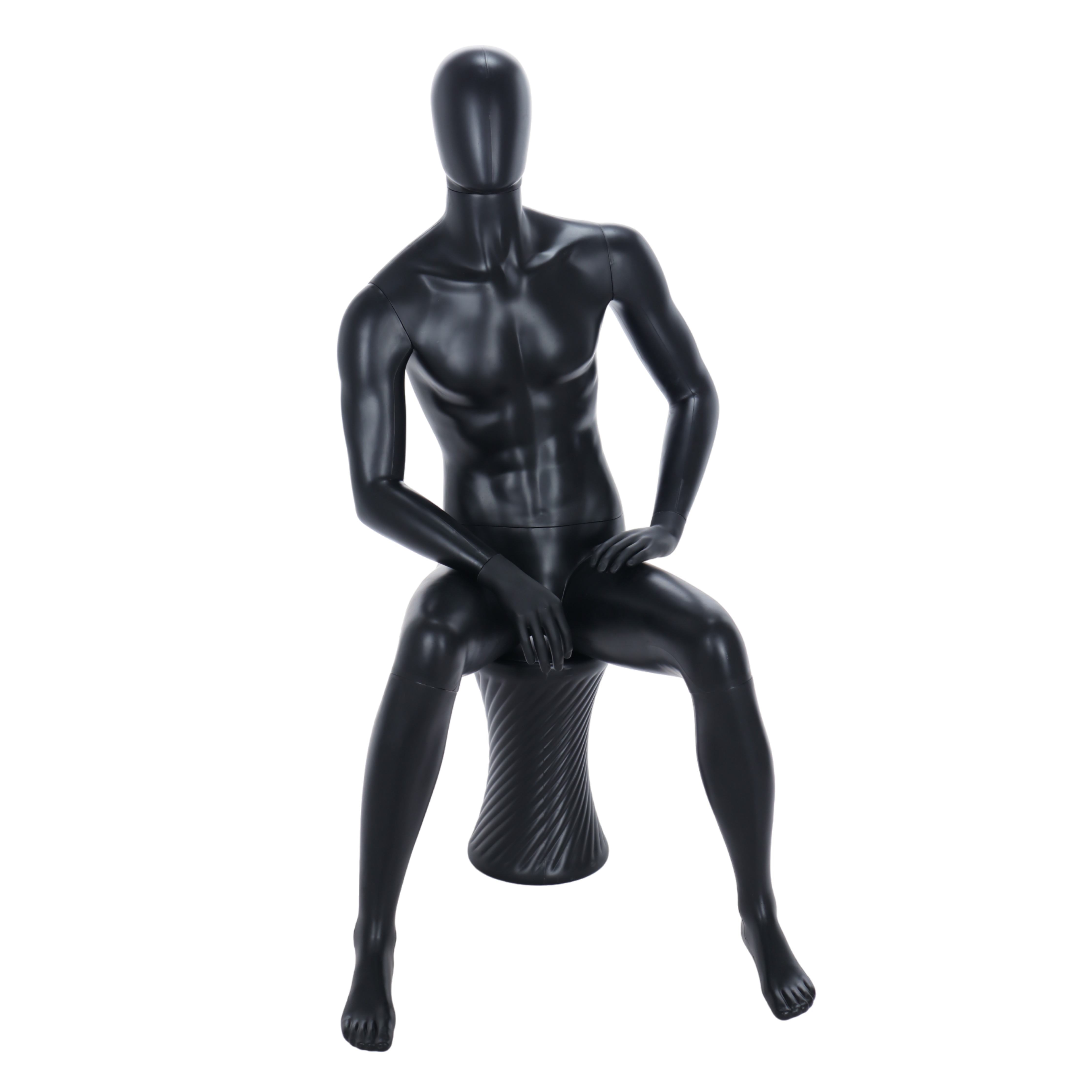 Matt Black Sitting Male Egghead Mannequin with Stool