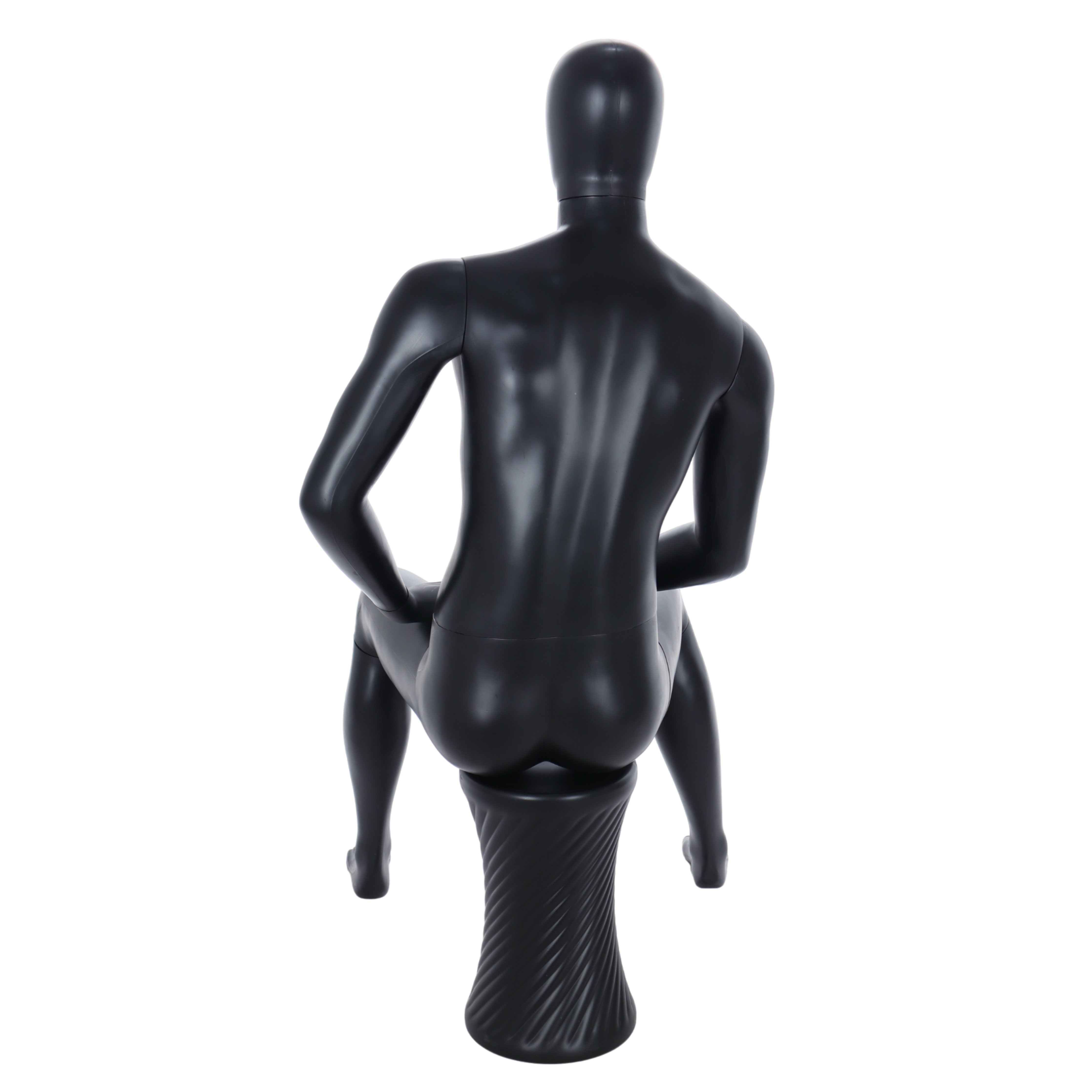 Matt Black Sitting Male Egghead Mannequin with Stool