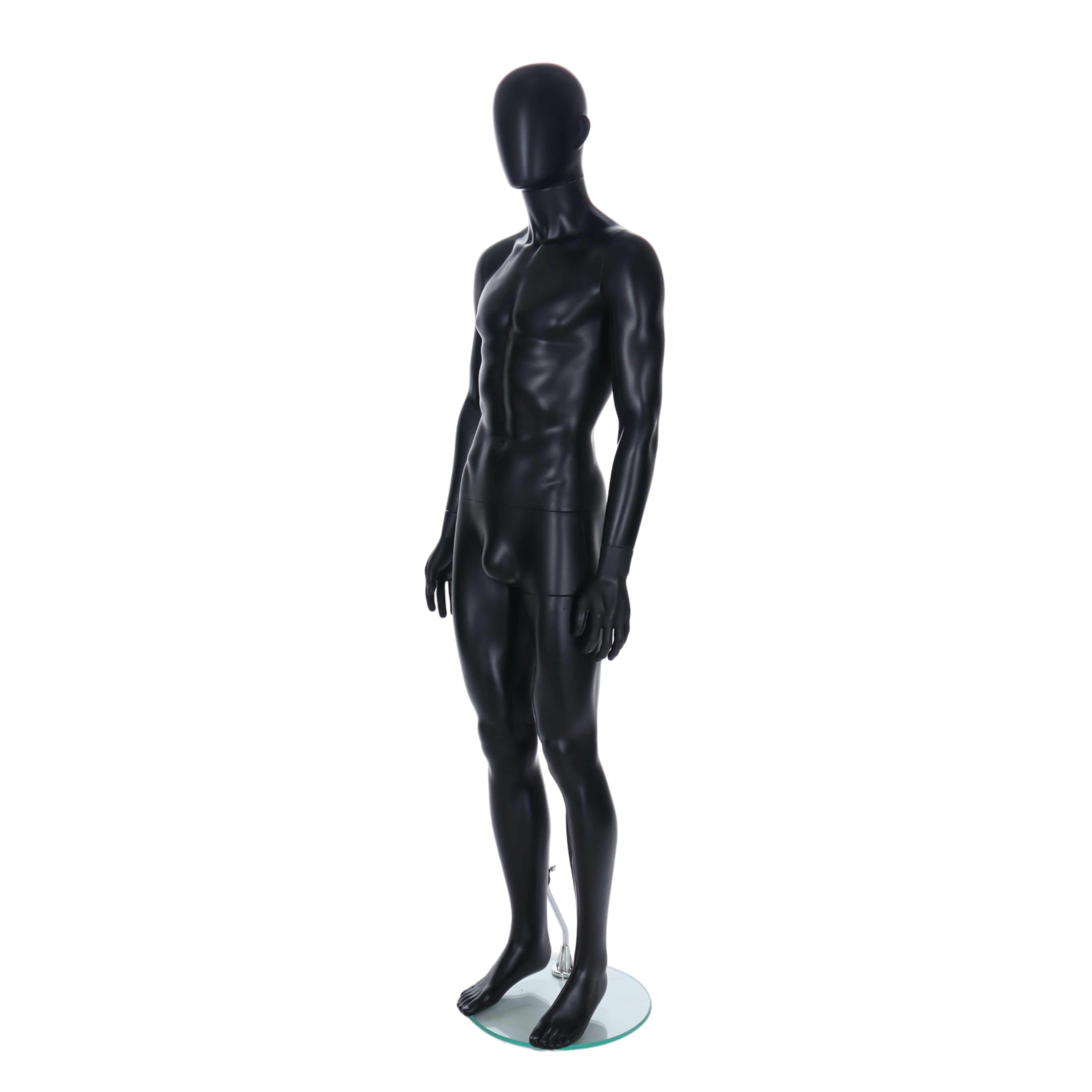 Matt Black Egghead Male Mannequin with Ears - Standing