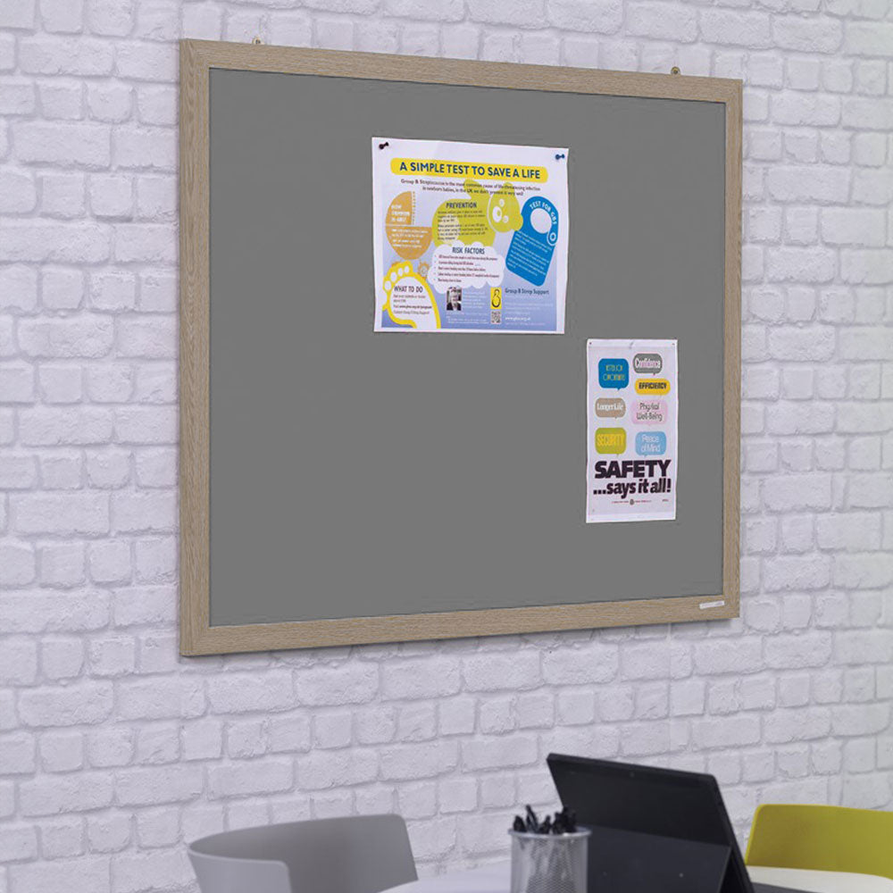 Eco-Friendly Grey Felt Noticeboard with Wood Effect Frame - 900 x 600mm