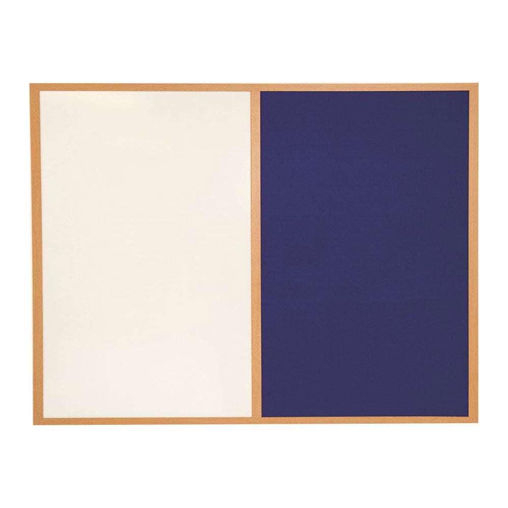 Eco-Friendly Combination Blue Felt Noticeboard with Whiteboard and Wood Effect Frame  - 1800 x 1200mm