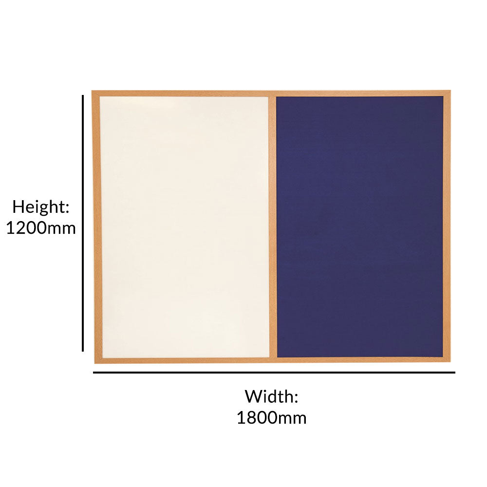 Eco-Friendly Combination Blue Felt Noticeboard with Whiteboard and Wood Effect Frame  - 1800 x 1200mm