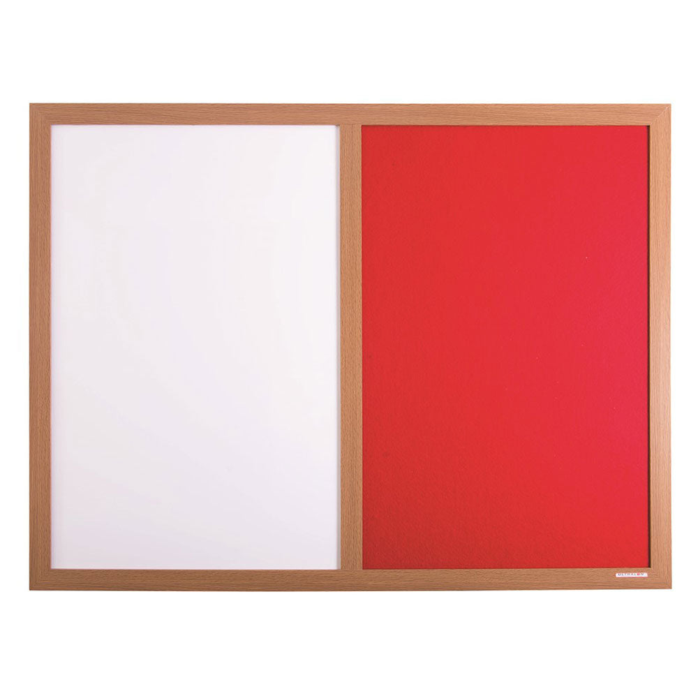 Eco-Friendly Combination Red Felt Noticeboard with Whiteboard and Wood Effect Frame  - 1800 x 1200mm