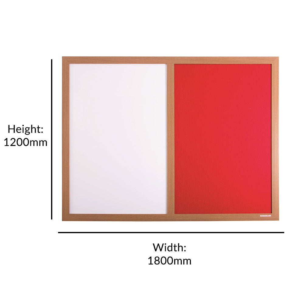 Eco-Friendly Combination Red Felt Noticeboard with Whiteboard and Wood Effect Frame  - 1800 x 1200mm