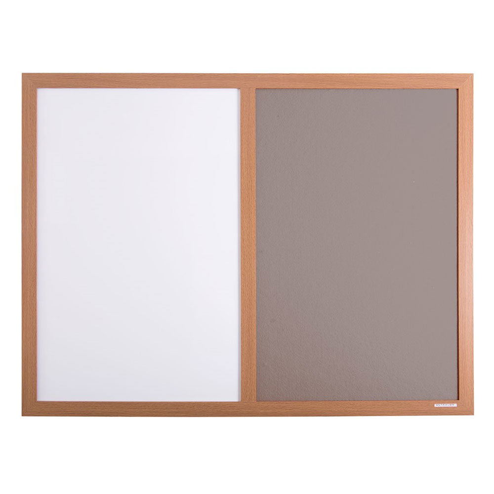 Eco-Friendly Combination Grey Felt Noticeboard with Whiteboard and Wood Effect Frame  - 2400 x 1200mm