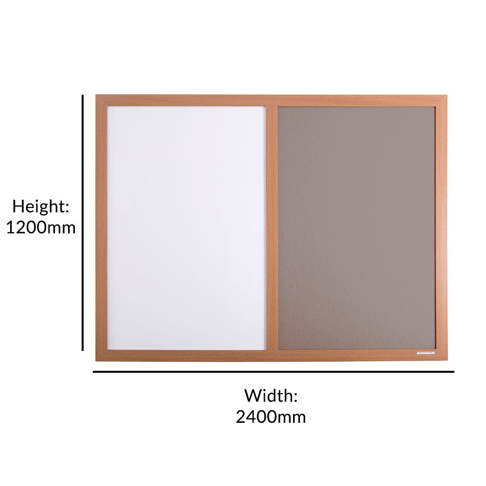 Eco-Friendly Combination Grey Felt Noticeboard with Whiteboard and Wood Effect Frame  - 2400 x 1200mm