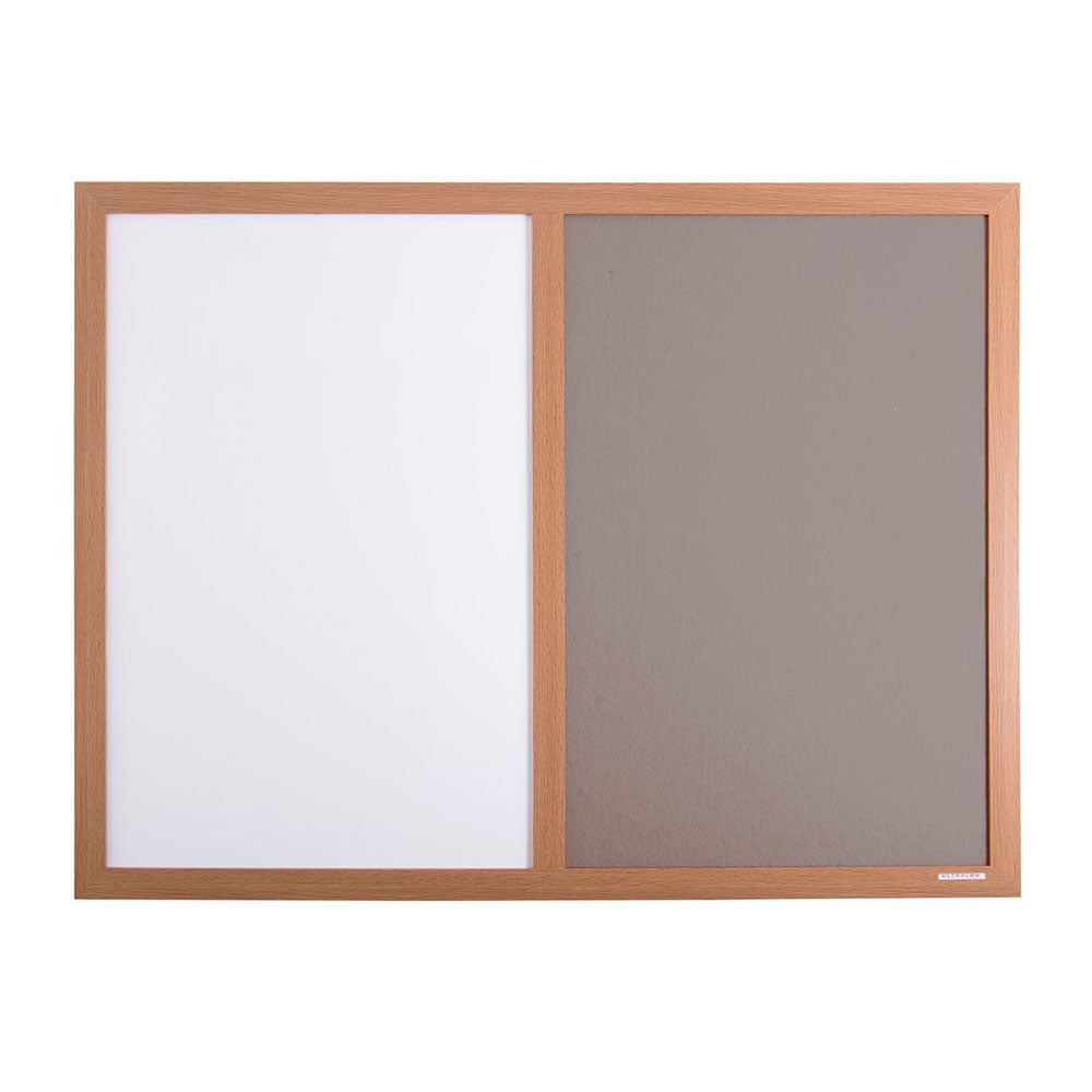 Eco-Friendly Combination Grey Felt Noticeboard with Whiteboard and Wood Effect Frame  - 1500 x 1200mm