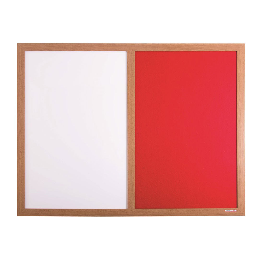 Eco-Friendly Combination Red Felt Noticeboard with Whiteboard and Wood Effect Frame  - 1500 x 1200mm