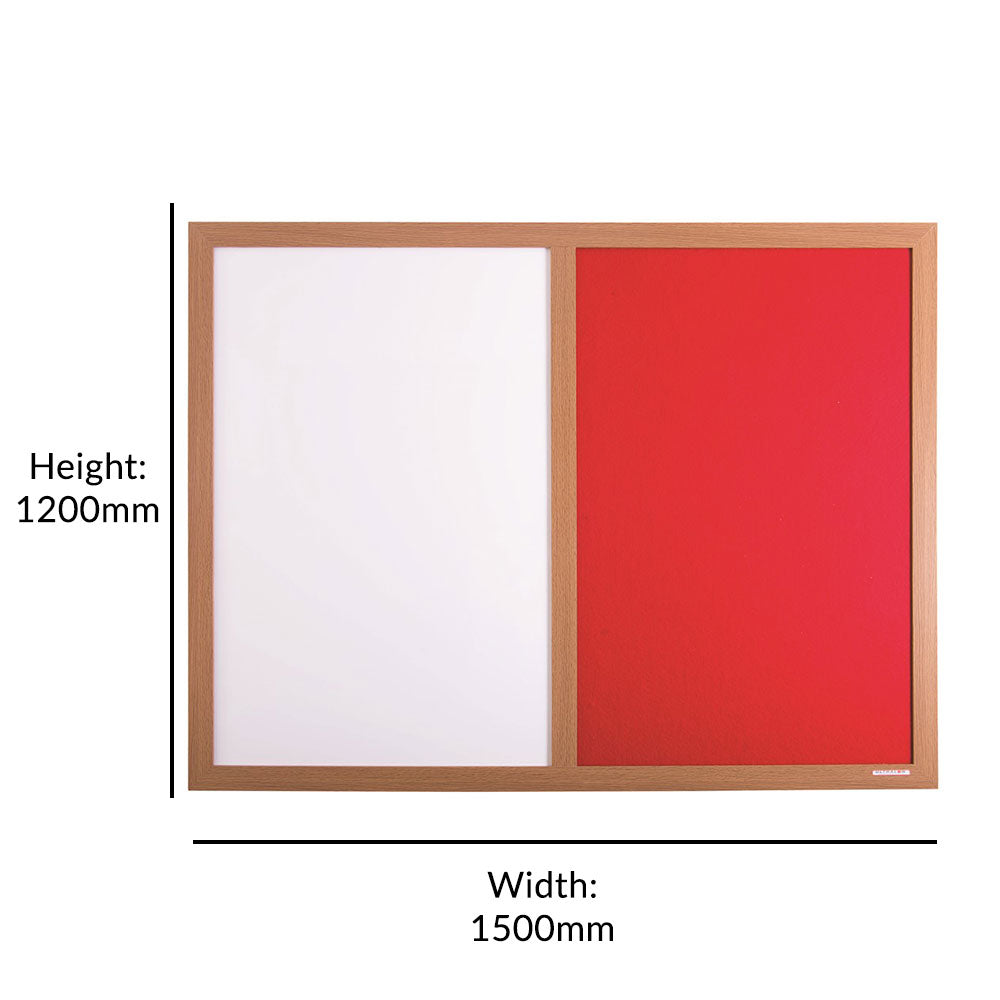 Eco-Friendly Combination Red Felt Noticeboard with Whiteboard and Wood Effect Frame  - 1500 x 1200mm