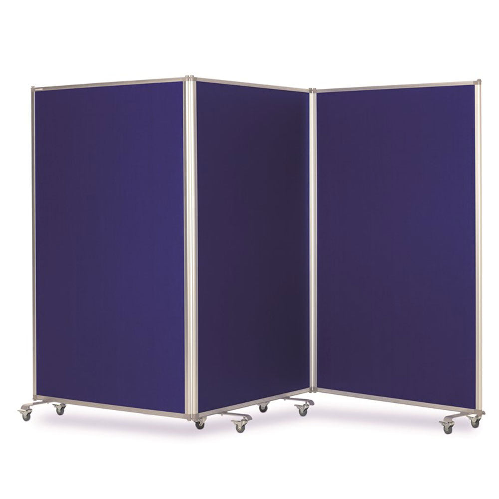 Double-Sided Mobile Triple Panel Aluminium Frame Blue Felt Partitioning Noticeboard with Locking Castors - 3600 x 1900mm