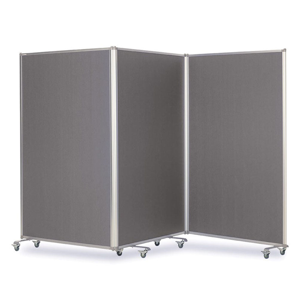 Floor Standing Triple Panel Grey Felt Partitioning Noticeboard with Aluminium Frame and Locking Castors- 3600 x 1900mm