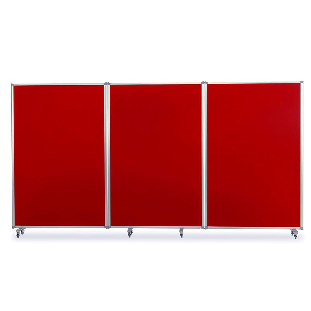 Double-Sided Mobile Triple Panel Aluminium Frame Red Felt Partitioning Noticeboard with Locking Castors - 3600 x 1900mm