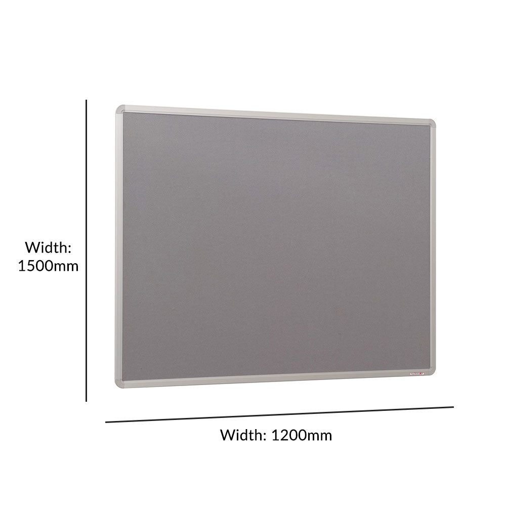 Fire Resistant Grey Felt Aluminium Framed Noticeboard - 1500 x 1200mm