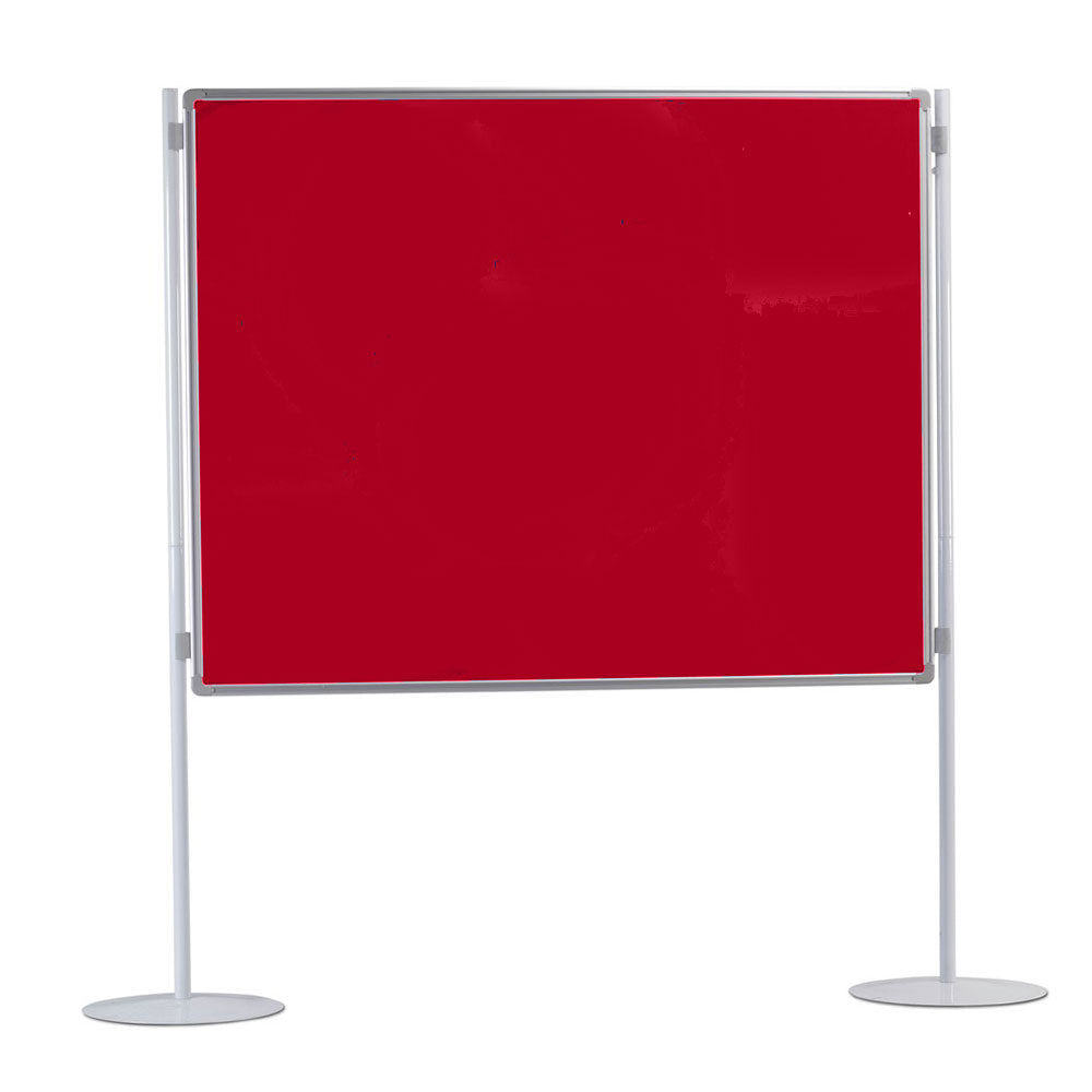 Double-Sided Floor Standing Aluminium Framed Partitioning Red Felt Noticeboard - 1500 x 1200mm