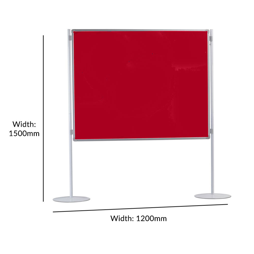 Double-Sided Floor Standing Aluminium Framed Partitioning Red Felt Noticeboard - 1500 x 1200mm