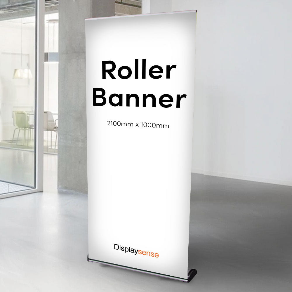 Premium Aluminium Front Loading Roller Banner Stand inc. Custom Printing Service - 2100mm High x 1000mm Wide