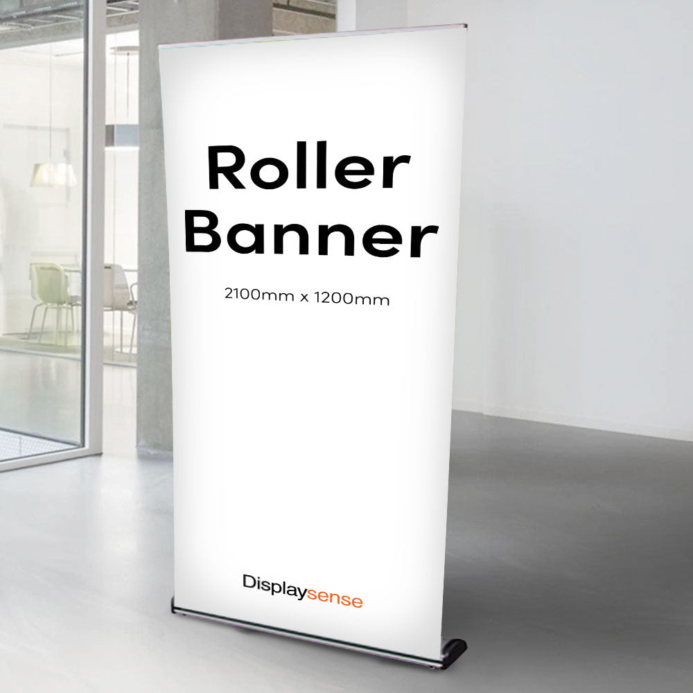 Premium Aluminium Front Loading Roller Banner Stand inc. Custom Printing Service - 2100mm High x 1200mm Wide