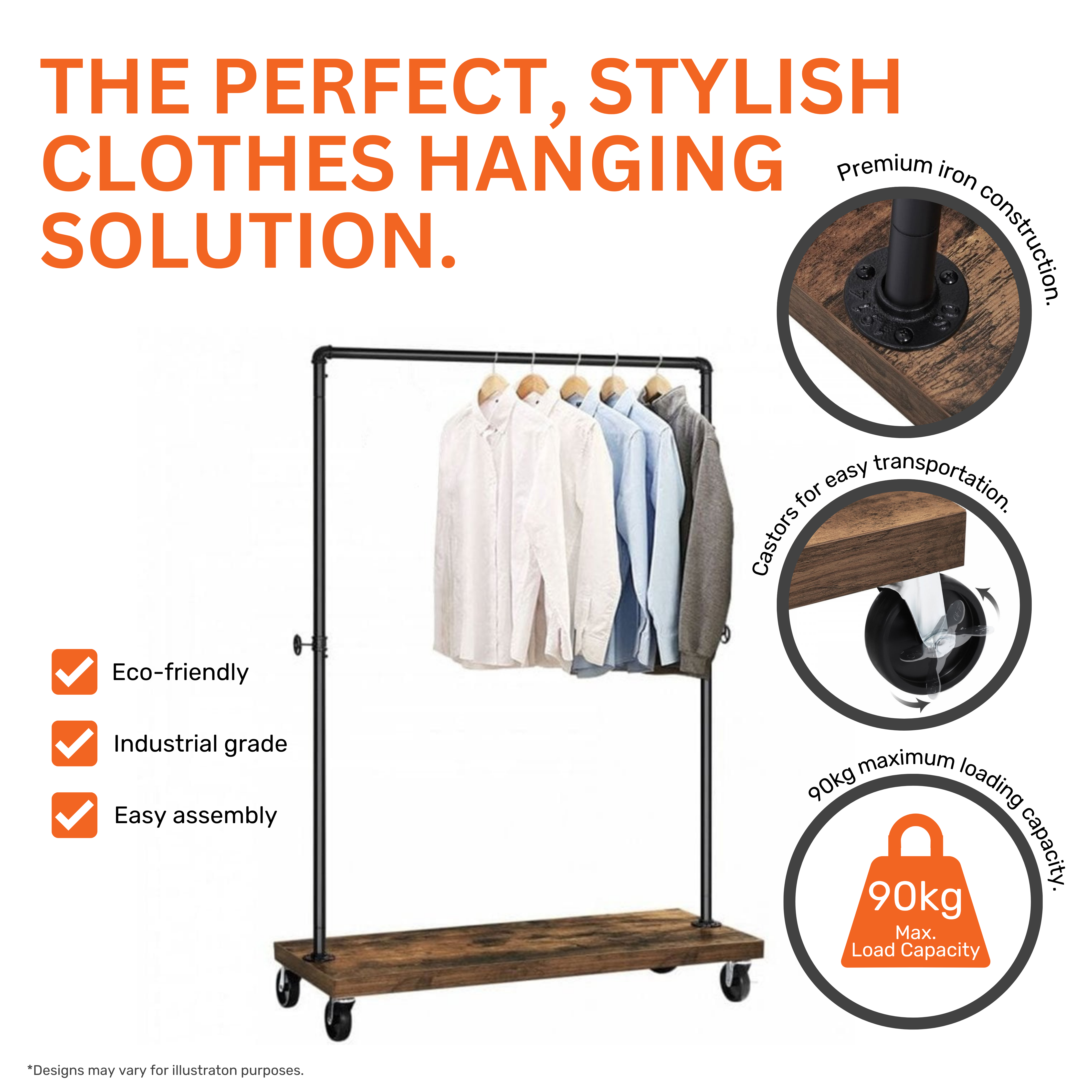 Industrial Style Heavy Duty Rolling Garment Rack With Shelf Brown and Black Finish