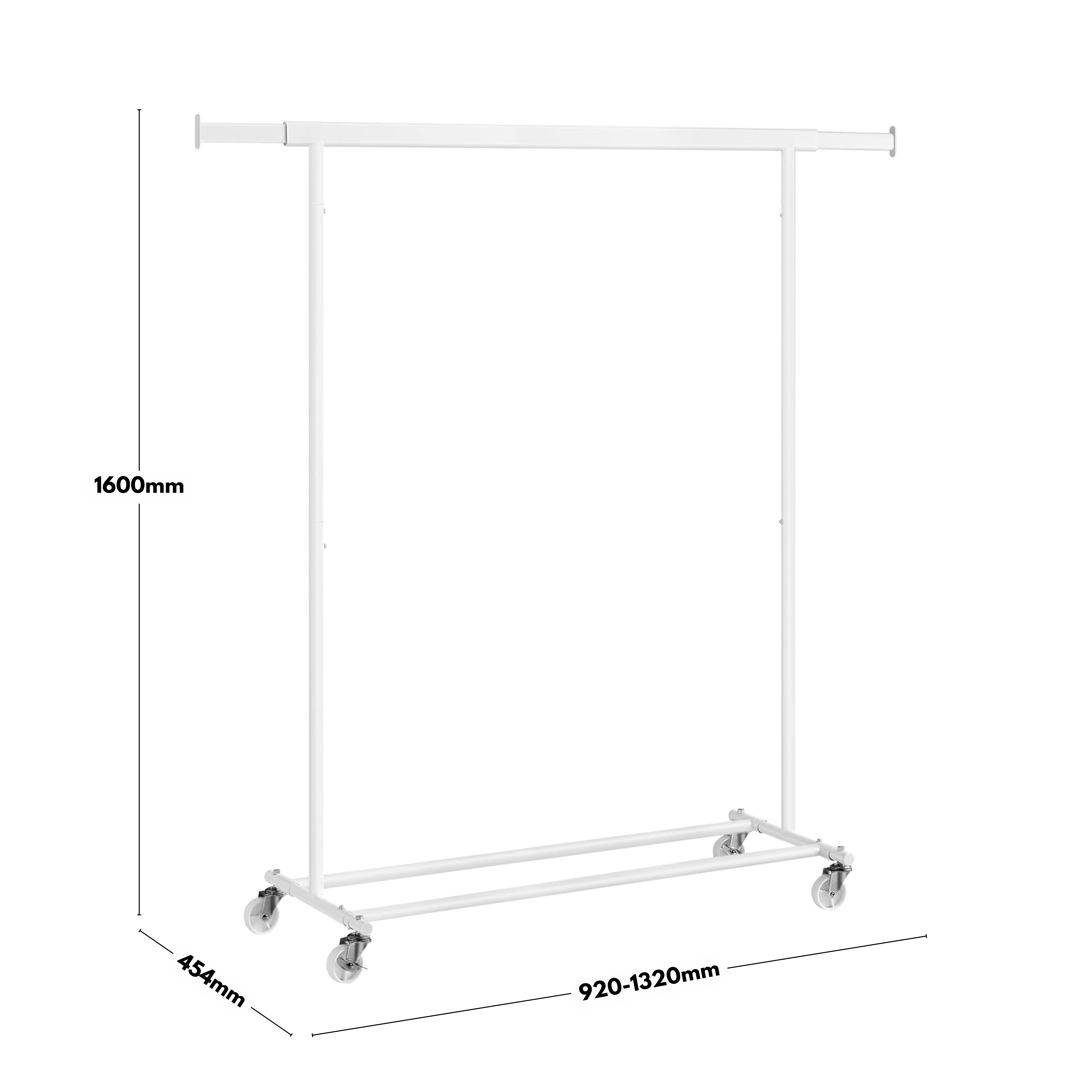 Extendable White Steel Clothes Rail with Storage and Shoe Shelf