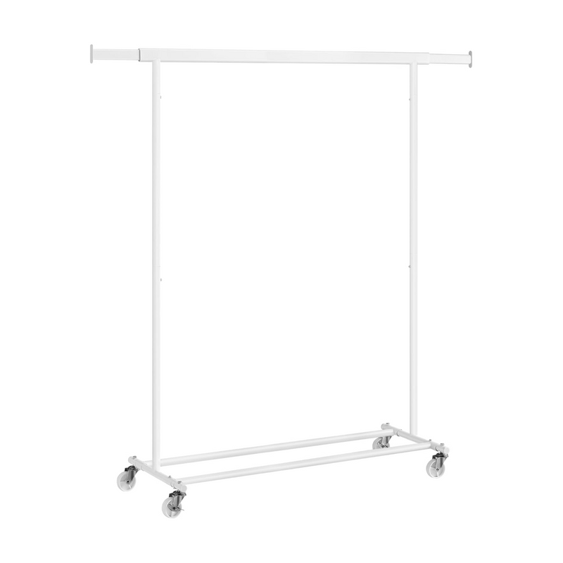 Extendable White Steel Clothes Rail with Storage and Shoe Shelf