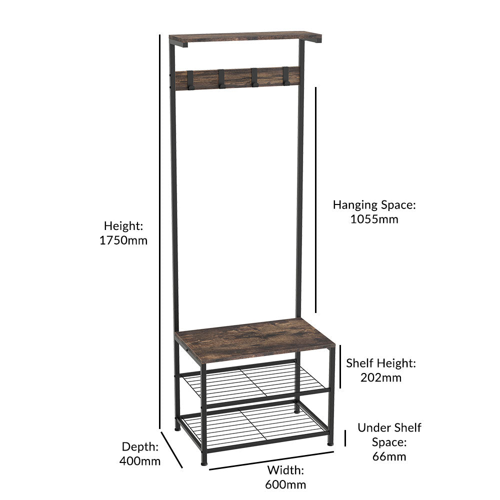 Industrial Coat Rack Stand and Shoe Rack