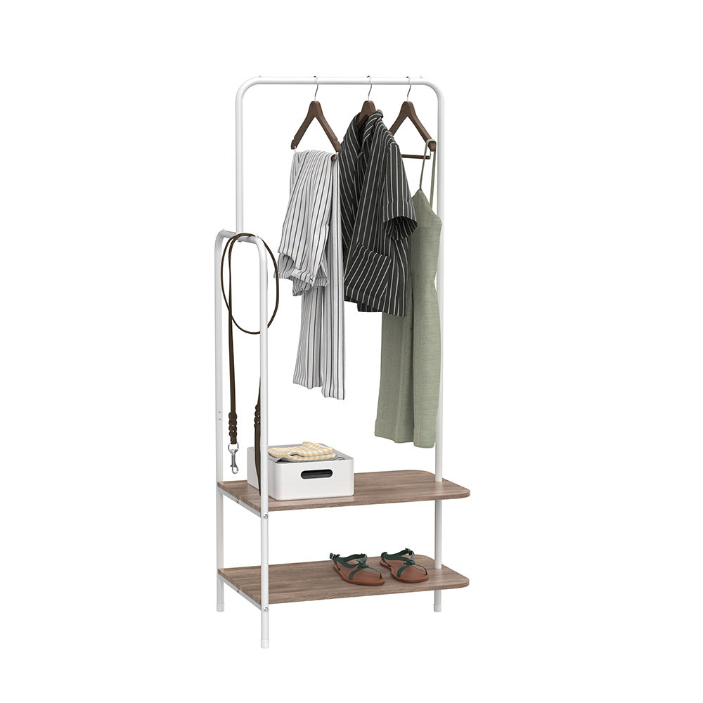 Clothes Rail with 2-Tier Shelving – White