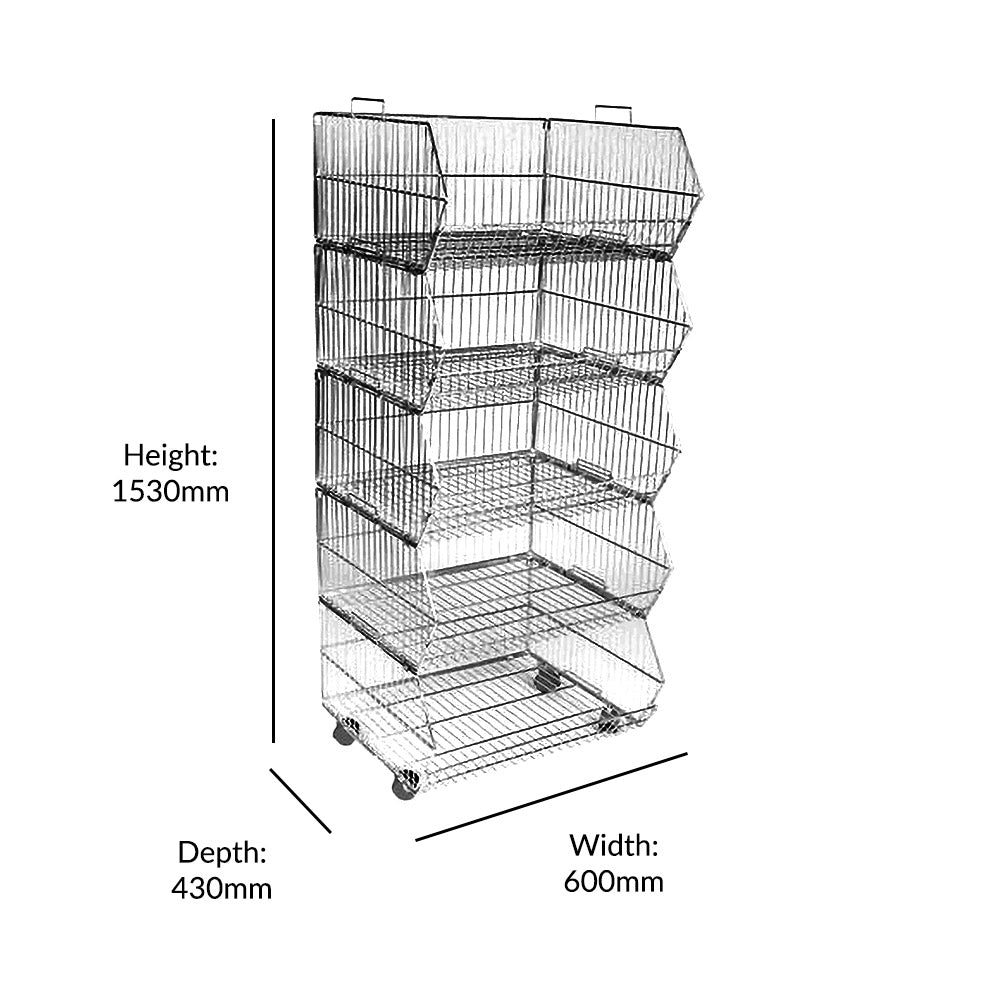 5 Tier Collapsible Wire Stacking Basket Unit - Black