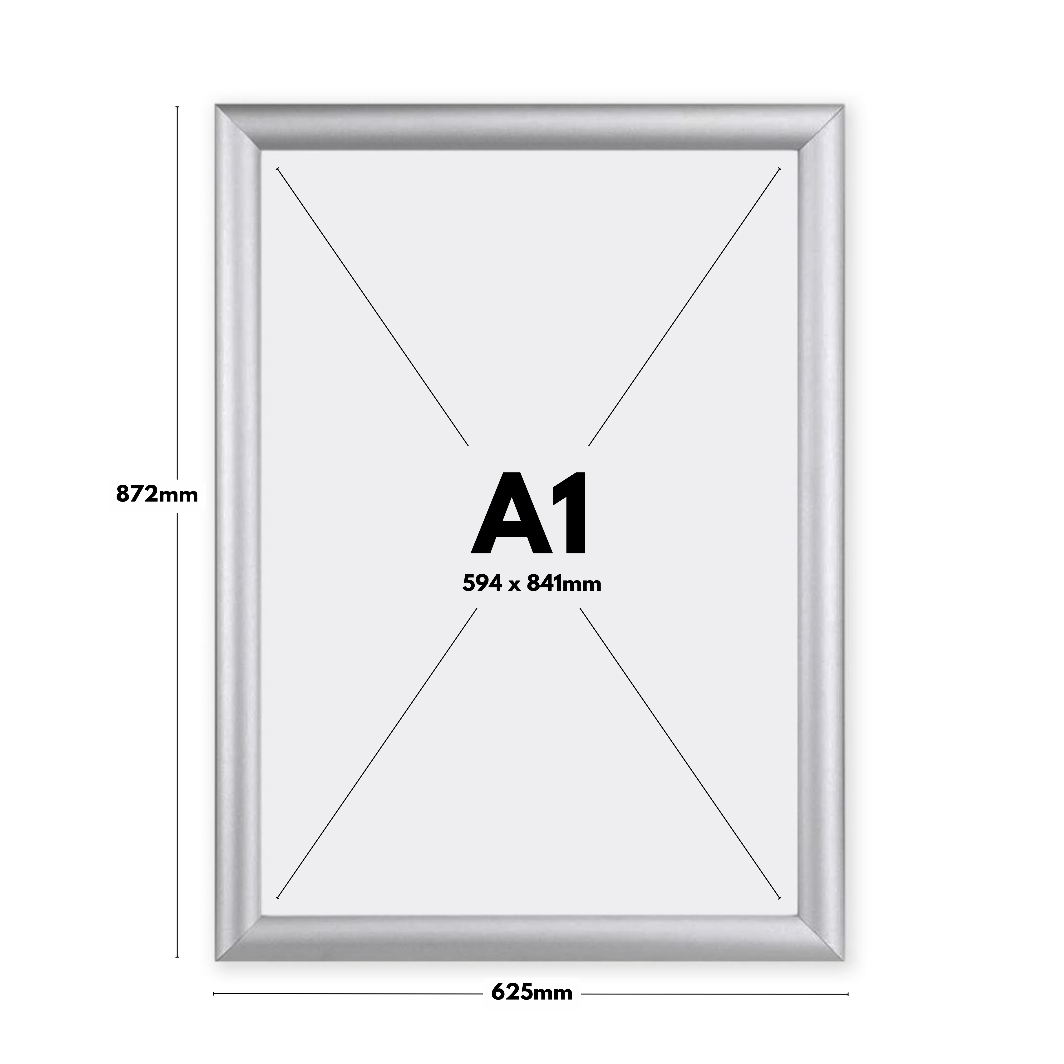 Pack of 10 A1 Silver Poster Snap Frame 25mm Mitred Frame With Wall Fixings